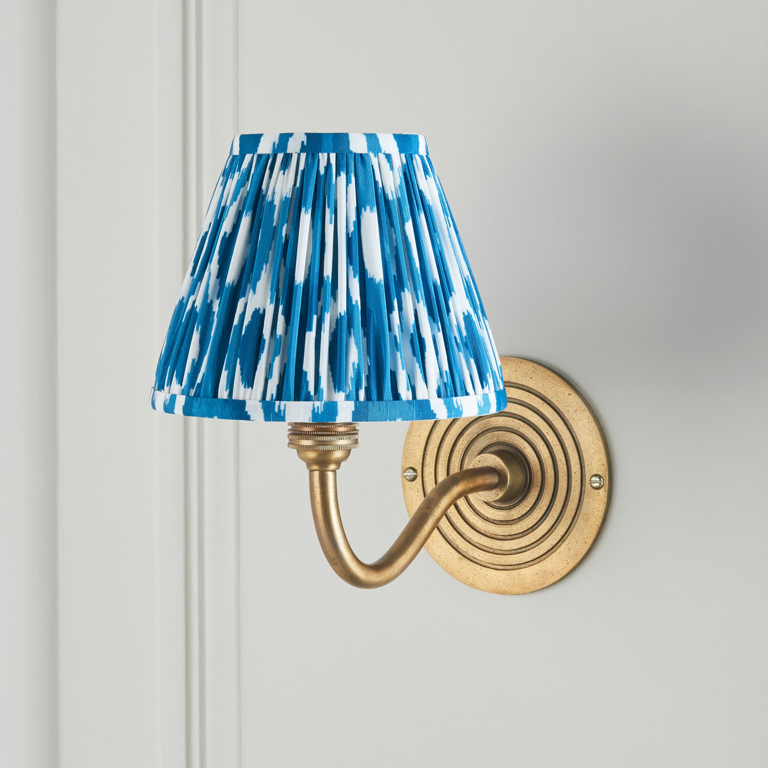 Endon Ripple Curve & Ikat 16Cm Wall Light - Antique Brass & Marlin Blue Fabric