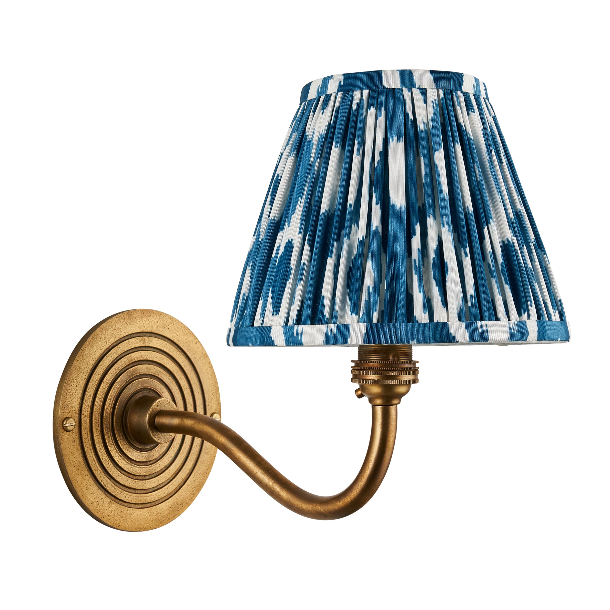 Endon Ripple Curve & Ikat 16Cm Wall Light - Antique Brass & Marlin Blue Fabric