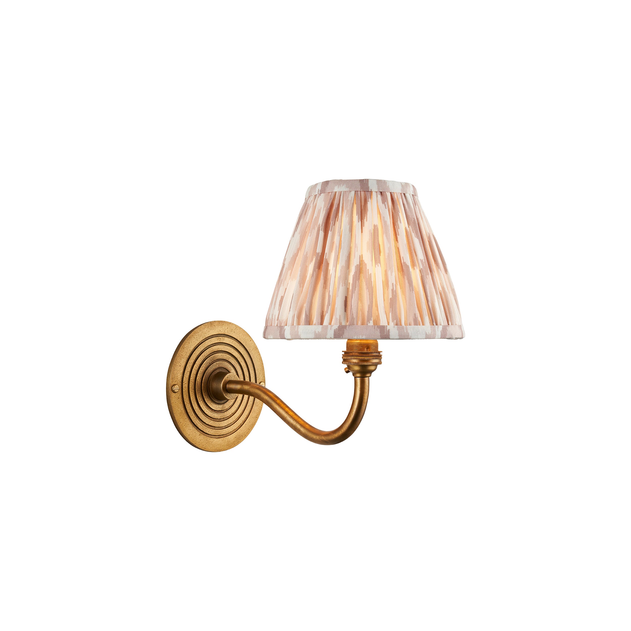 Endon Ripple Curve & Ikat 16Cm Wall Light - Antique Brass & Neutral Print Fabric
