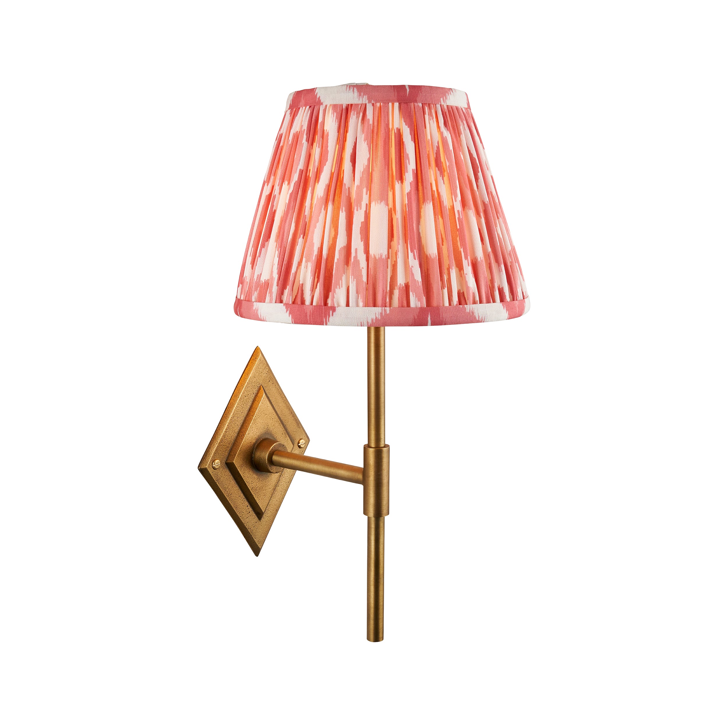 Endon Diamond Tall & Ikat 20Cm Wall Light - Antique Brass & Coral Pink Fabric