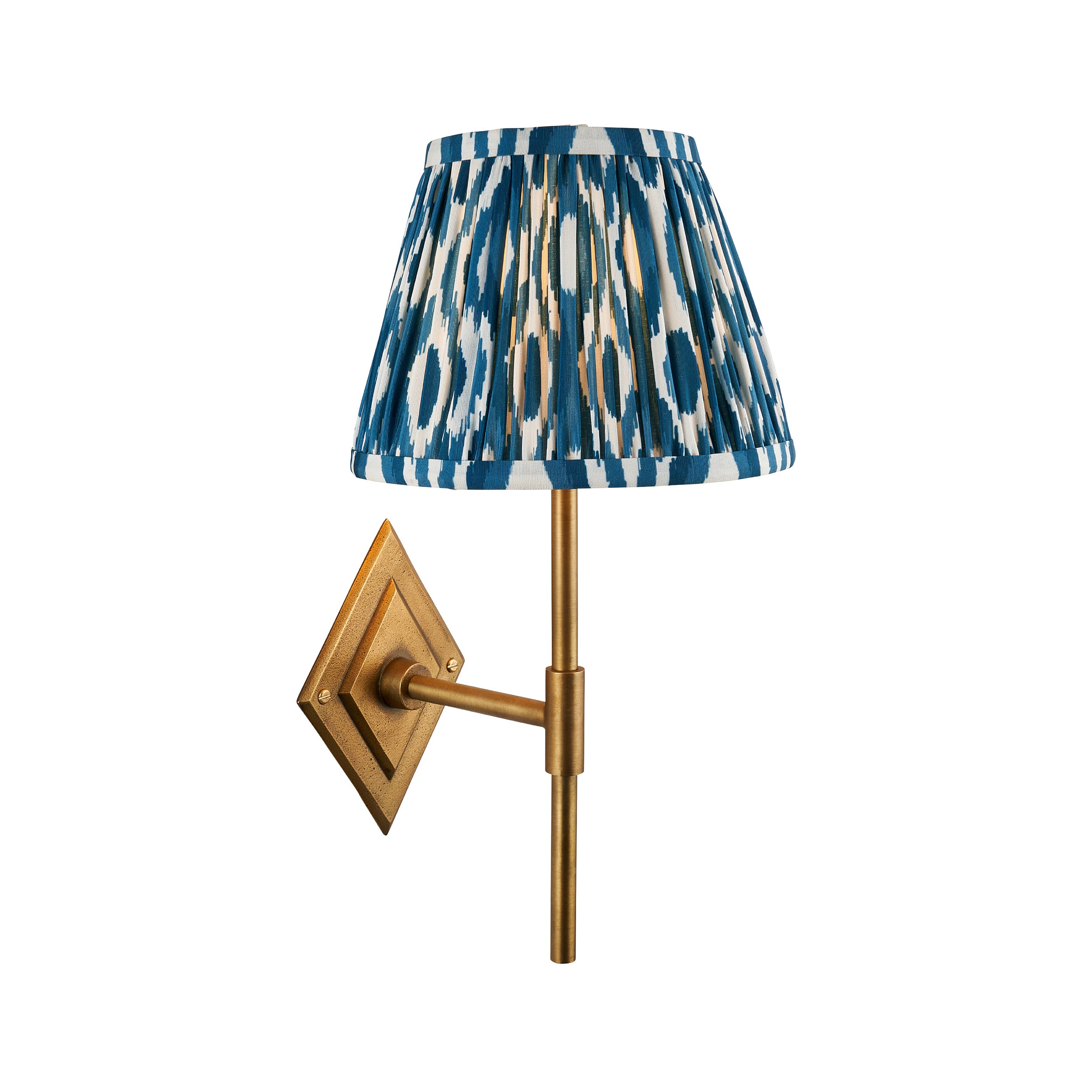 Endon Diamond Tall & Ikat 20Cm Wall Light - Antique Brass & Marlin Blue Fabric