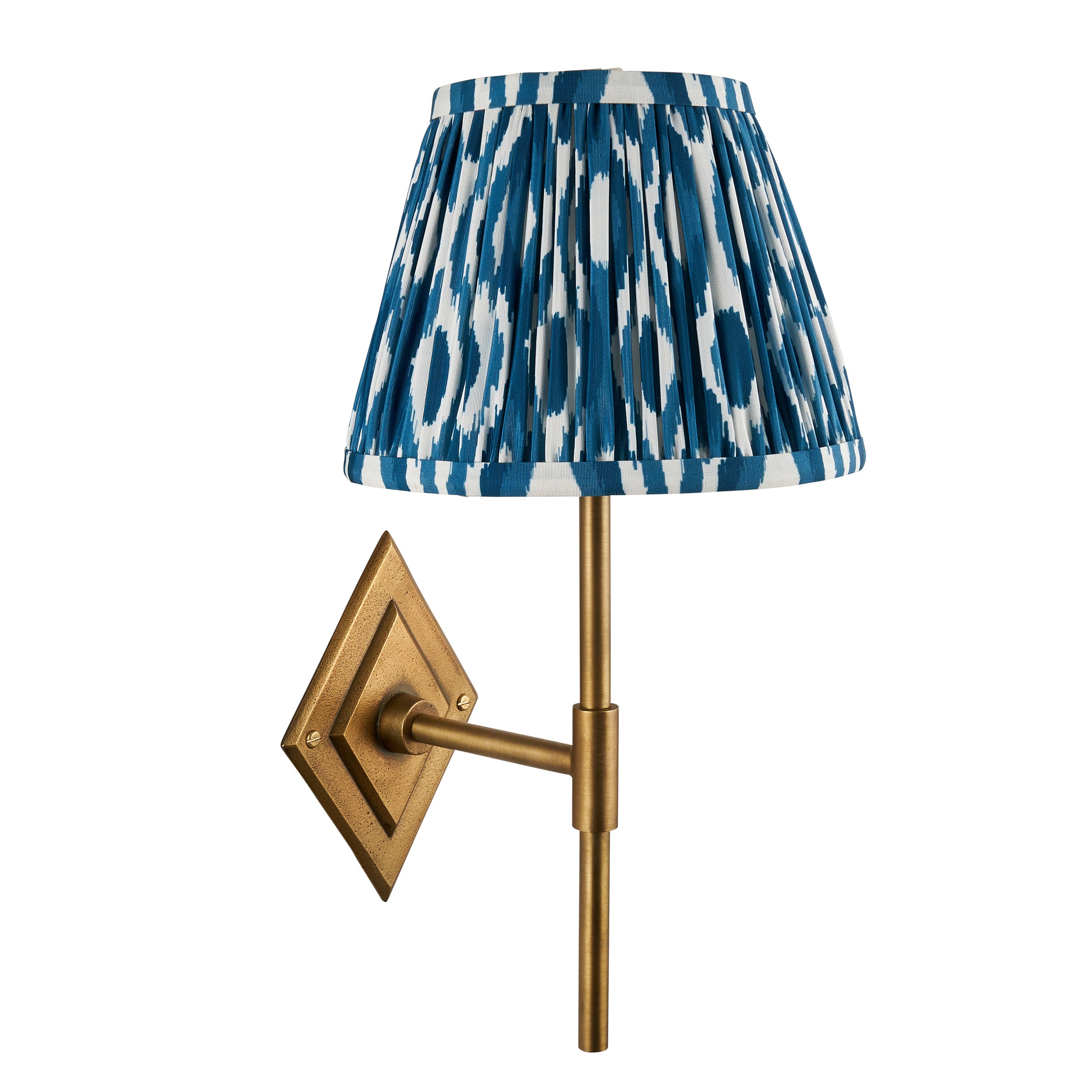 Endon Diamond Tall & Ikat 20Cm Wall Light - Antique Brass & Marlin Blue Fabric
