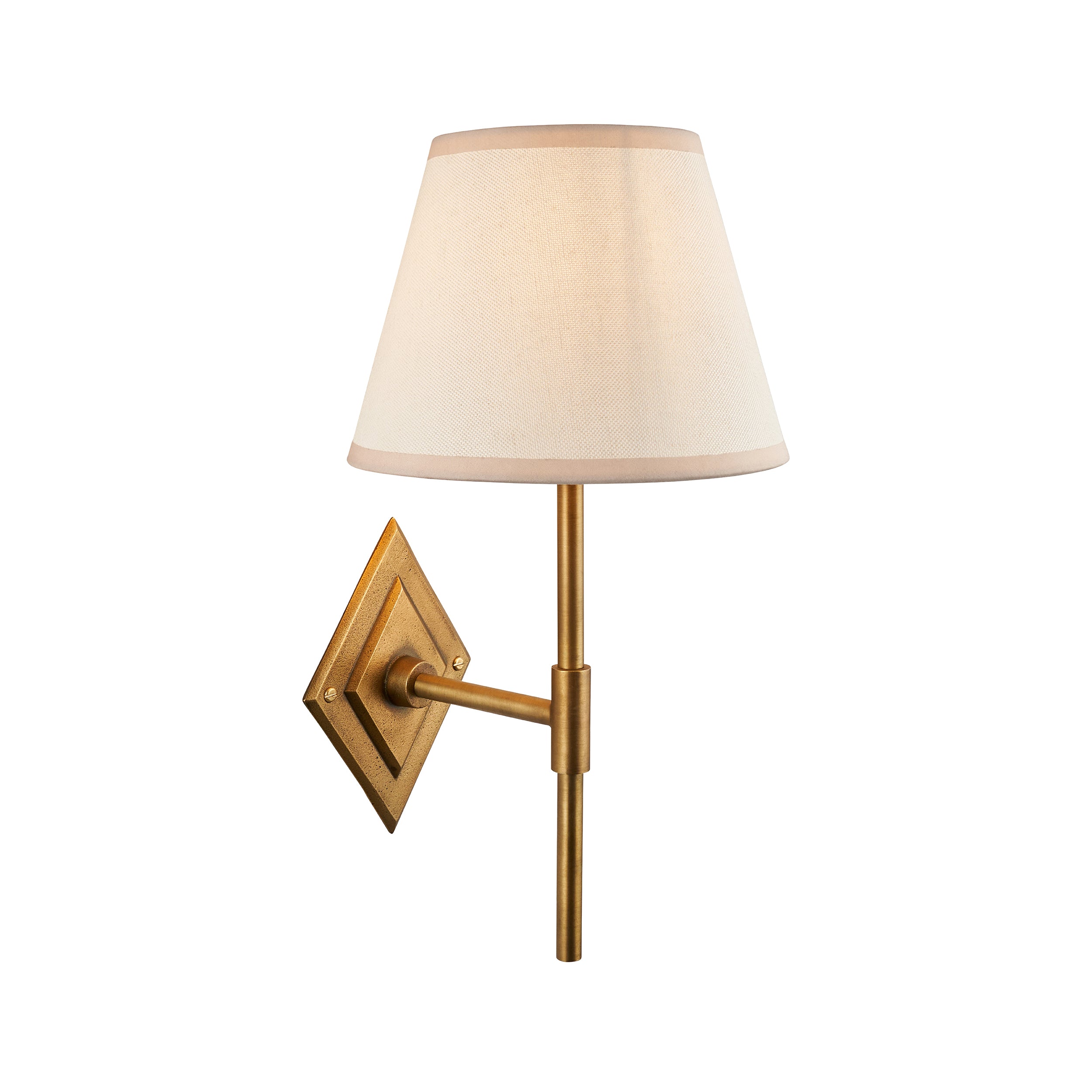Endon Diamond Tall & Ivy 20Cm Wall Light - Antique Brass & Vintage White Fabric