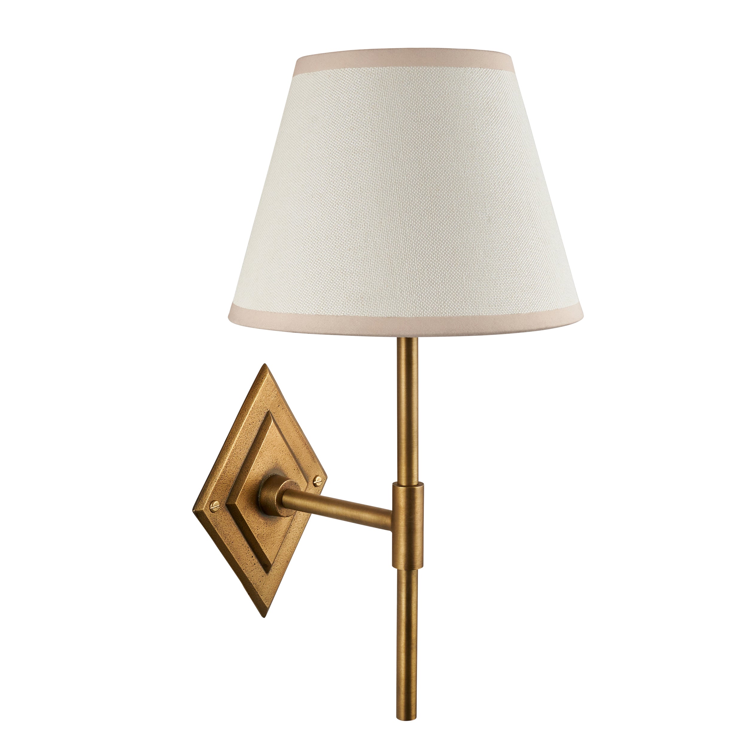 Endon Diamond Tall & Ivy 20Cm Wall Light - Antique Brass & Vintage White Fabric