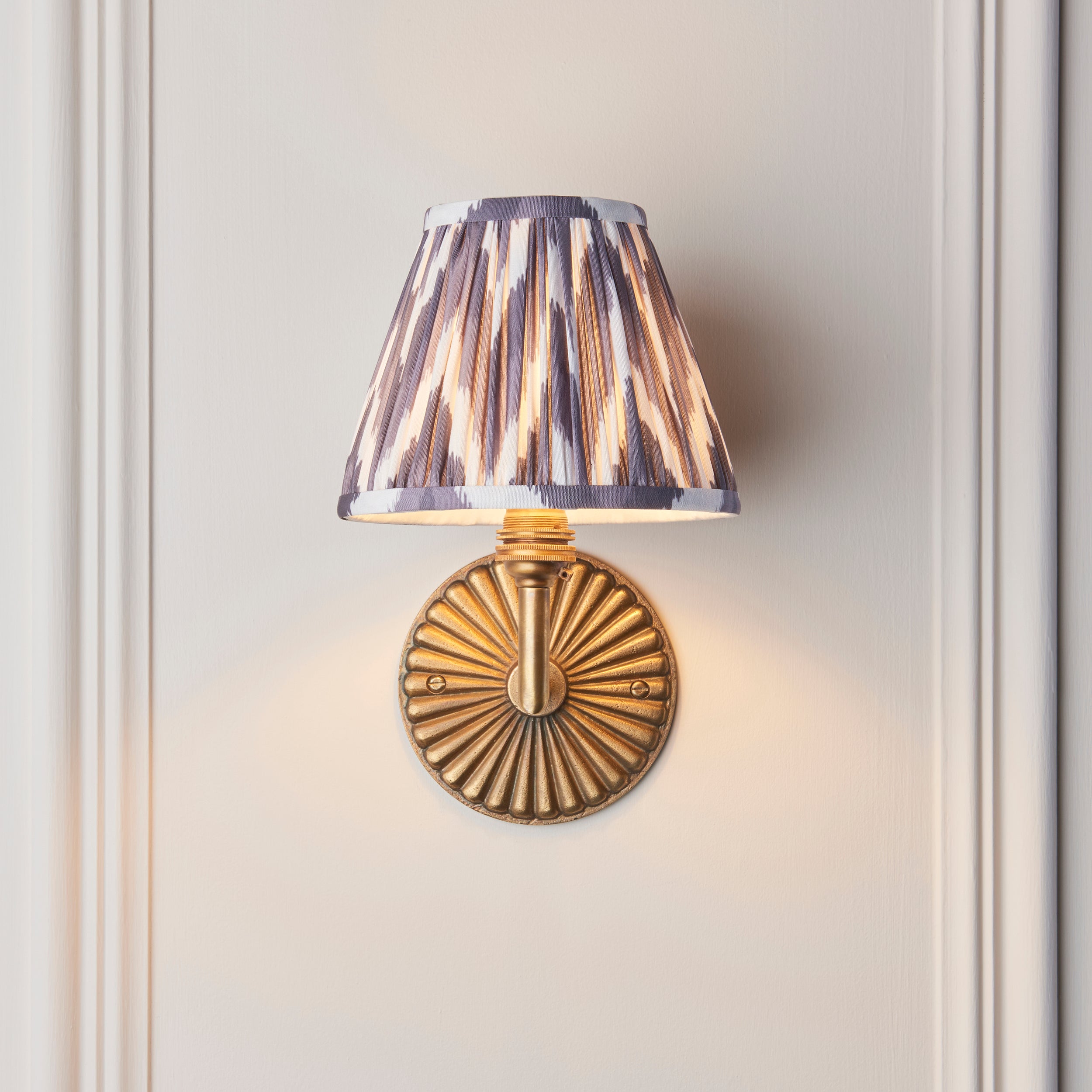 Endon Dahlia Angle & Zigzag 16Cm Wall Light - Antique Brass & Pearl Grey Fabric