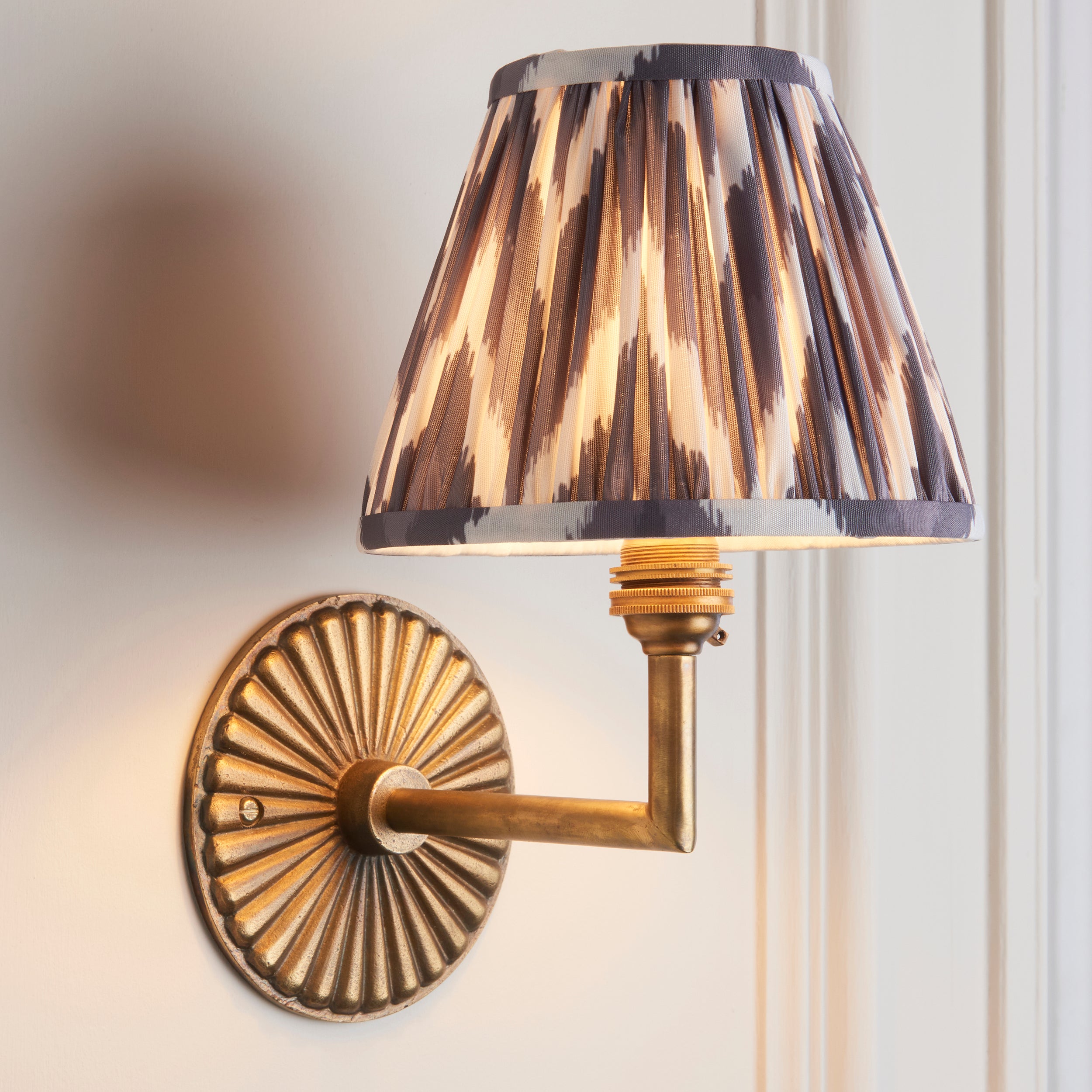 Endon Dahlia Angle & Zigzag 16Cm Wall Light - Antique Brass & Pearl Grey Fabric