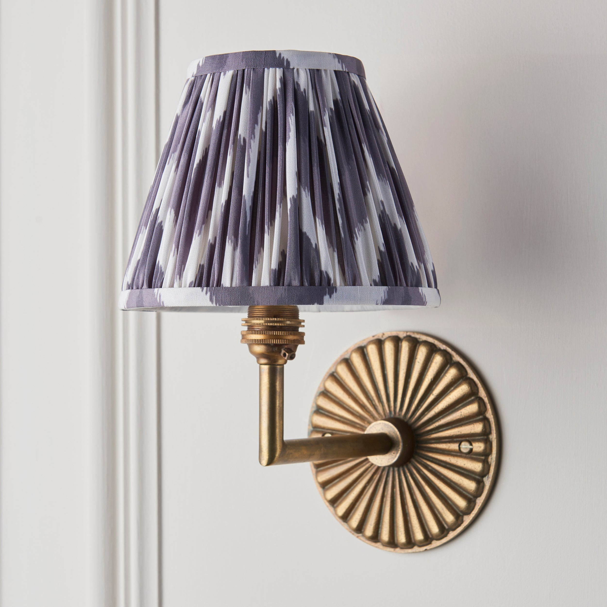 Endon Dahlia Angle & Zigzag 16Cm Wall Light - Antique Brass & Pearl Grey Fabric