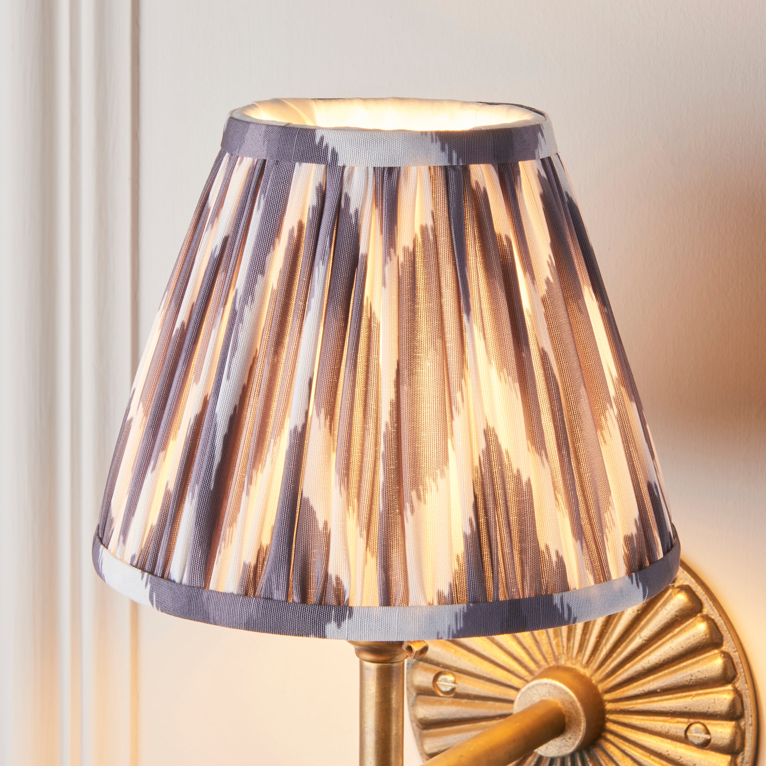 Endon Dahlia Angle & Zigzag 16Cm Wall Light - Antique Brass & Pearl Grey Fabric
