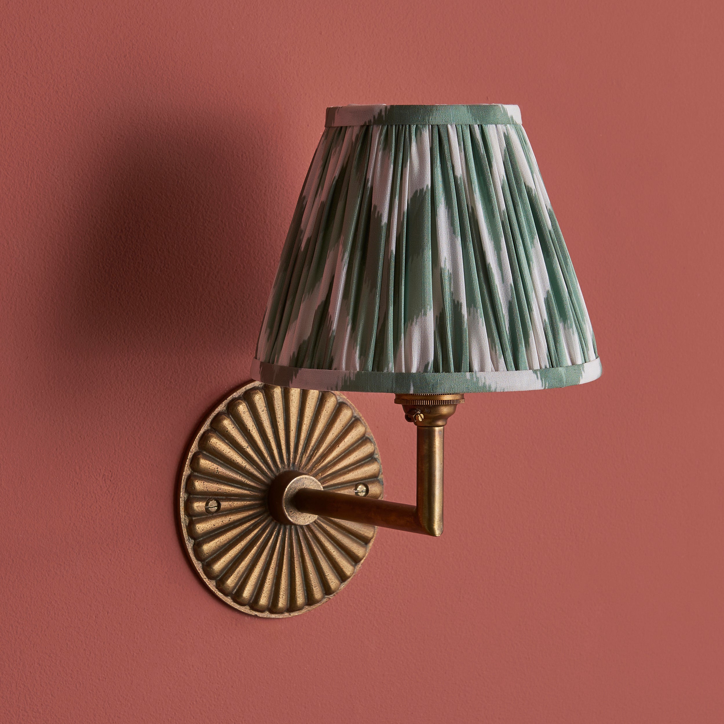 Endon Dahlia Angle & Zigzag 16Cm Wall Light - Antique Brass & Cotswold Green Fabric