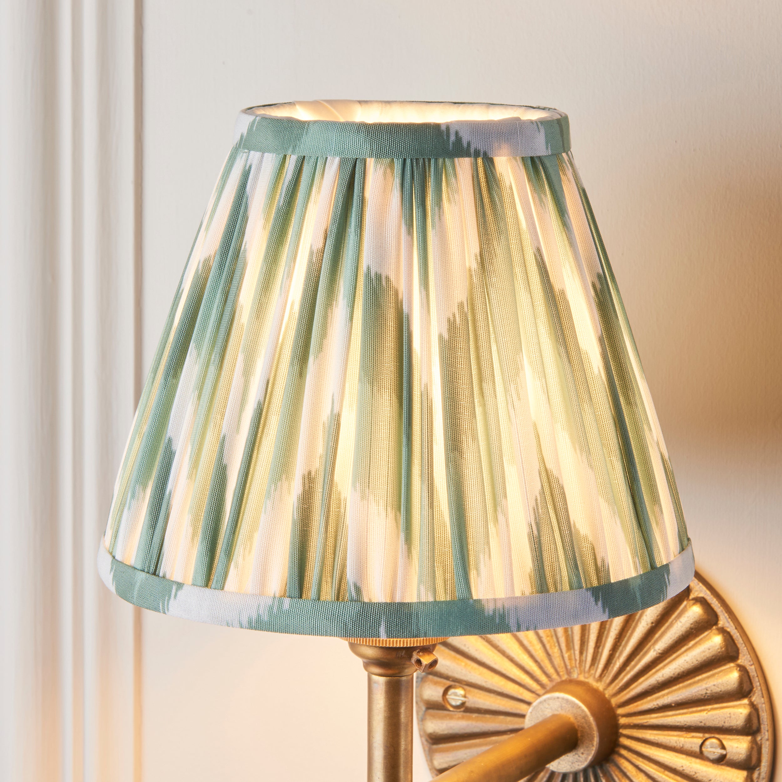 Endon Dahlia Angle & Zigzag 16Cm Wall Light - Antique Brass & Cotswold Green Fabric