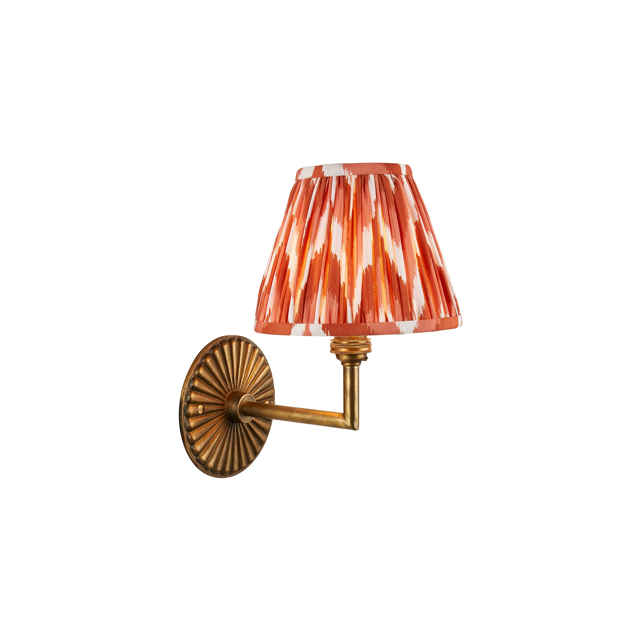 Endon Dahlia Angle & Zigzag 16Cm Wall Light - Antique Brass & Apricot Orange Fabric