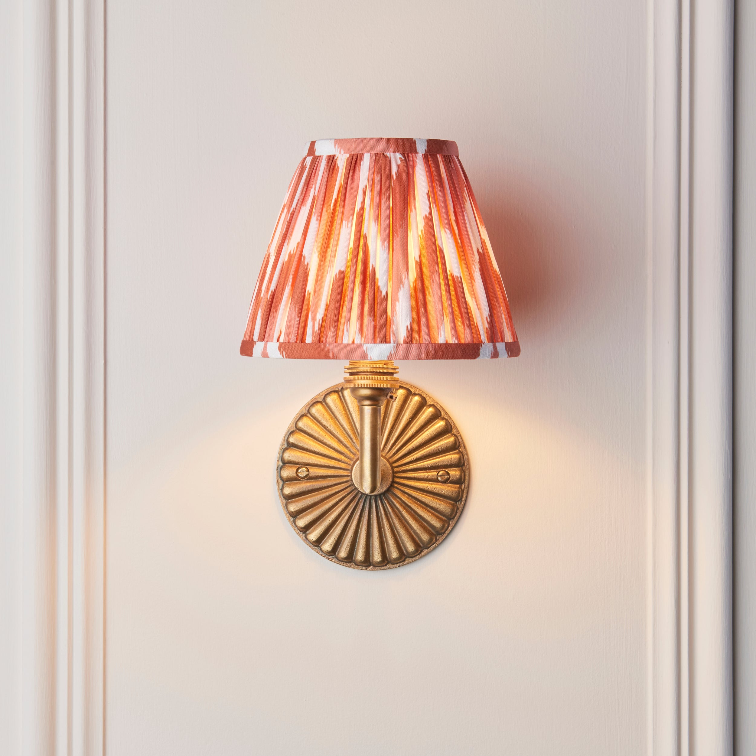Endon Dahlia Angle & Zigzag 16Cm Wall Light - Antique Brass & Apricot Orange Fabric