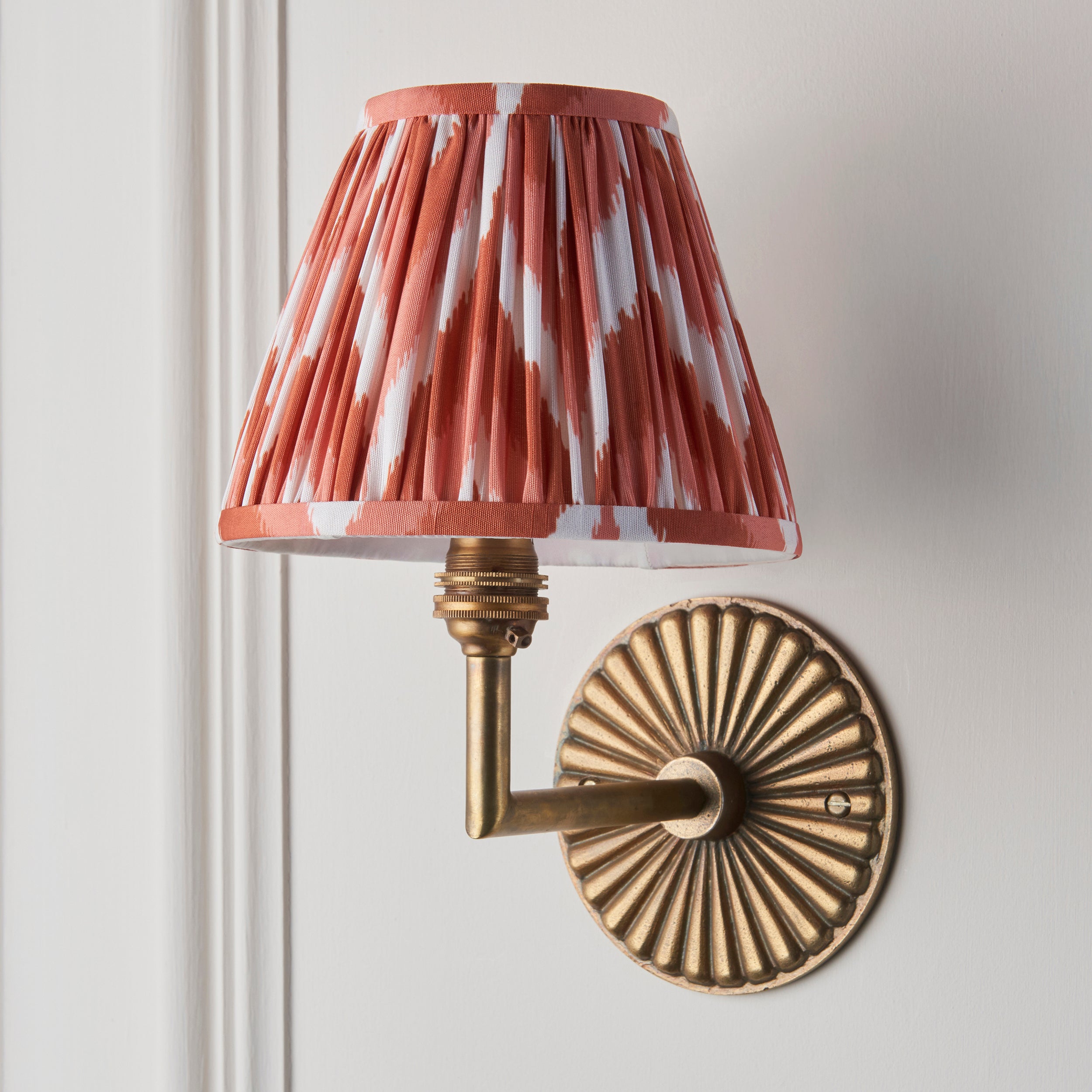 Endon Dahlia Angle & Zigzag 16Cm Wall Light - Antique Brass & Apricot Orange Fabric