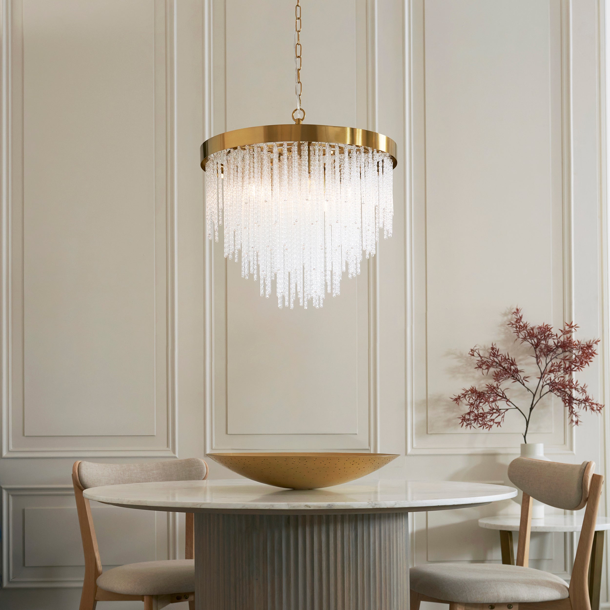 Endon Anistoria 5 Light Pendant - Brushed Aged Brass Plate & Clear Glass