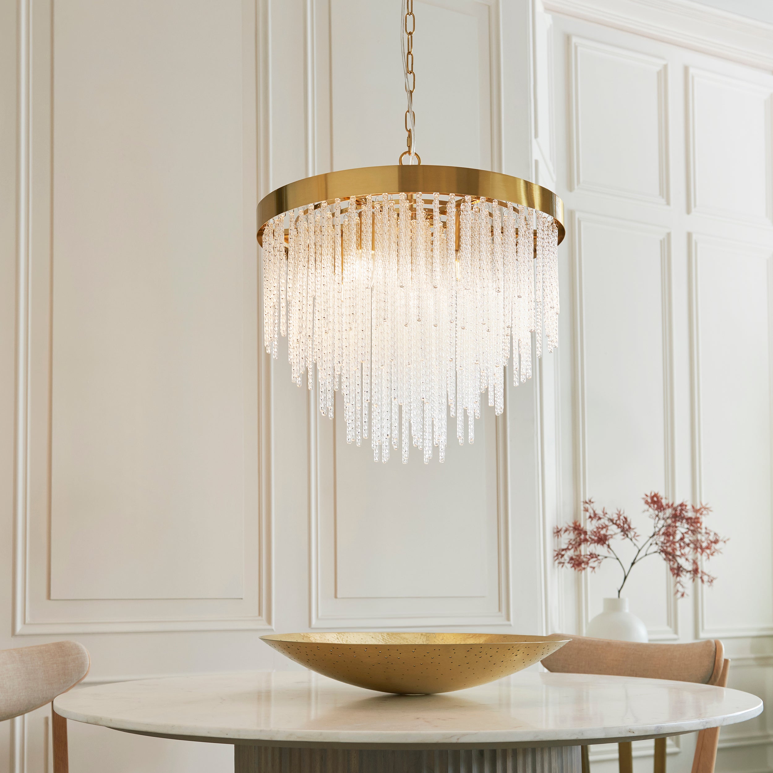 Endon Anistoria 5 Light Pendant - Brushed Aged Brass Plate & Clear Glass