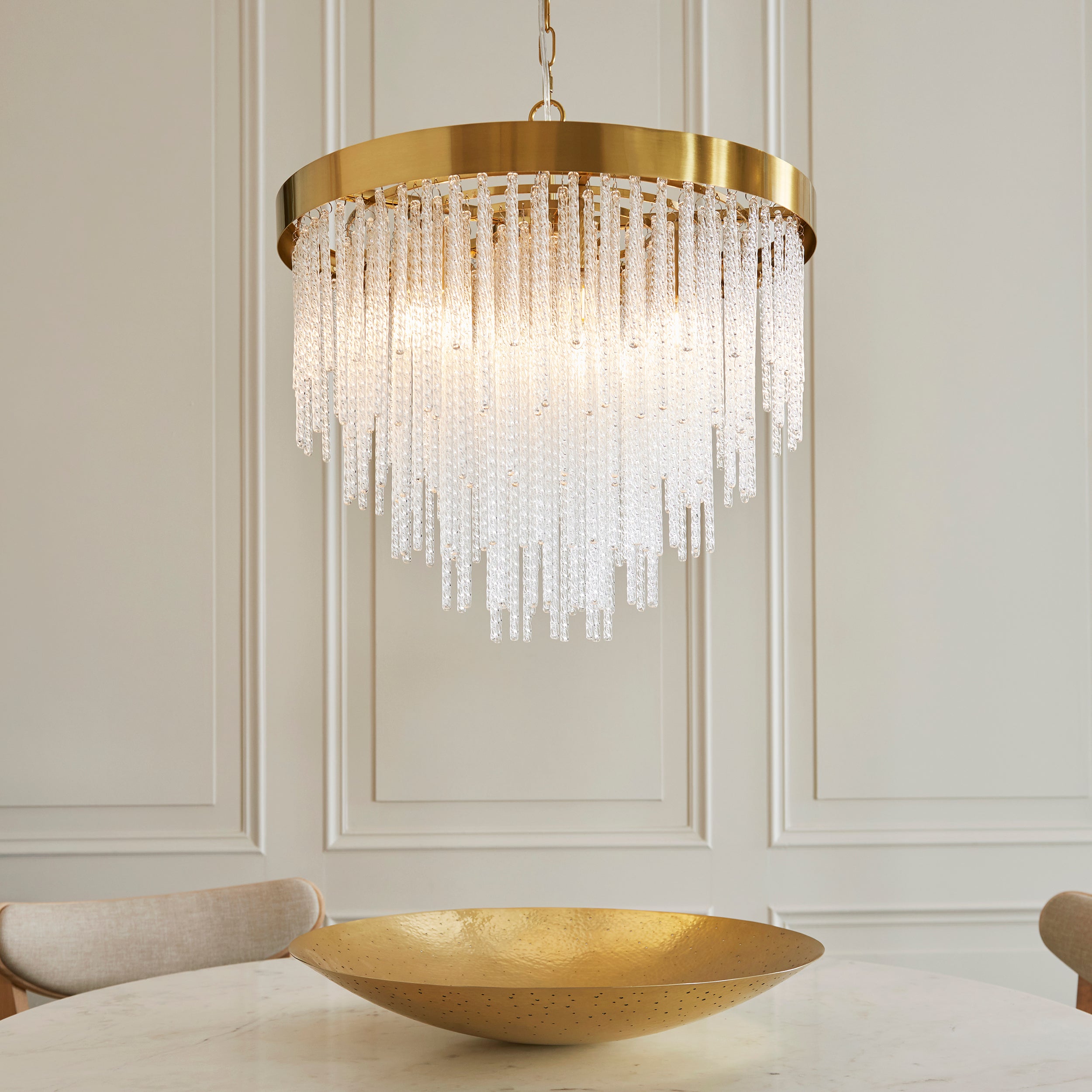 Endon Anistoria 5 Light Pendant - Brushed Aged Brass Plate & Clear Glass
