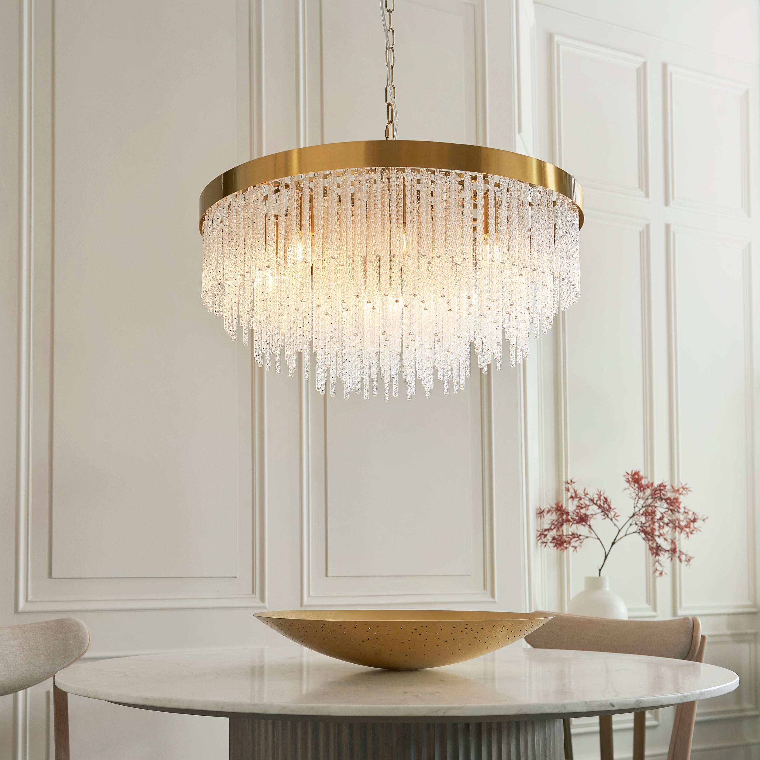 Endon Anistoria Grand 9 Light Pendant - Brushed Aged Brass Plate & Clear Glass