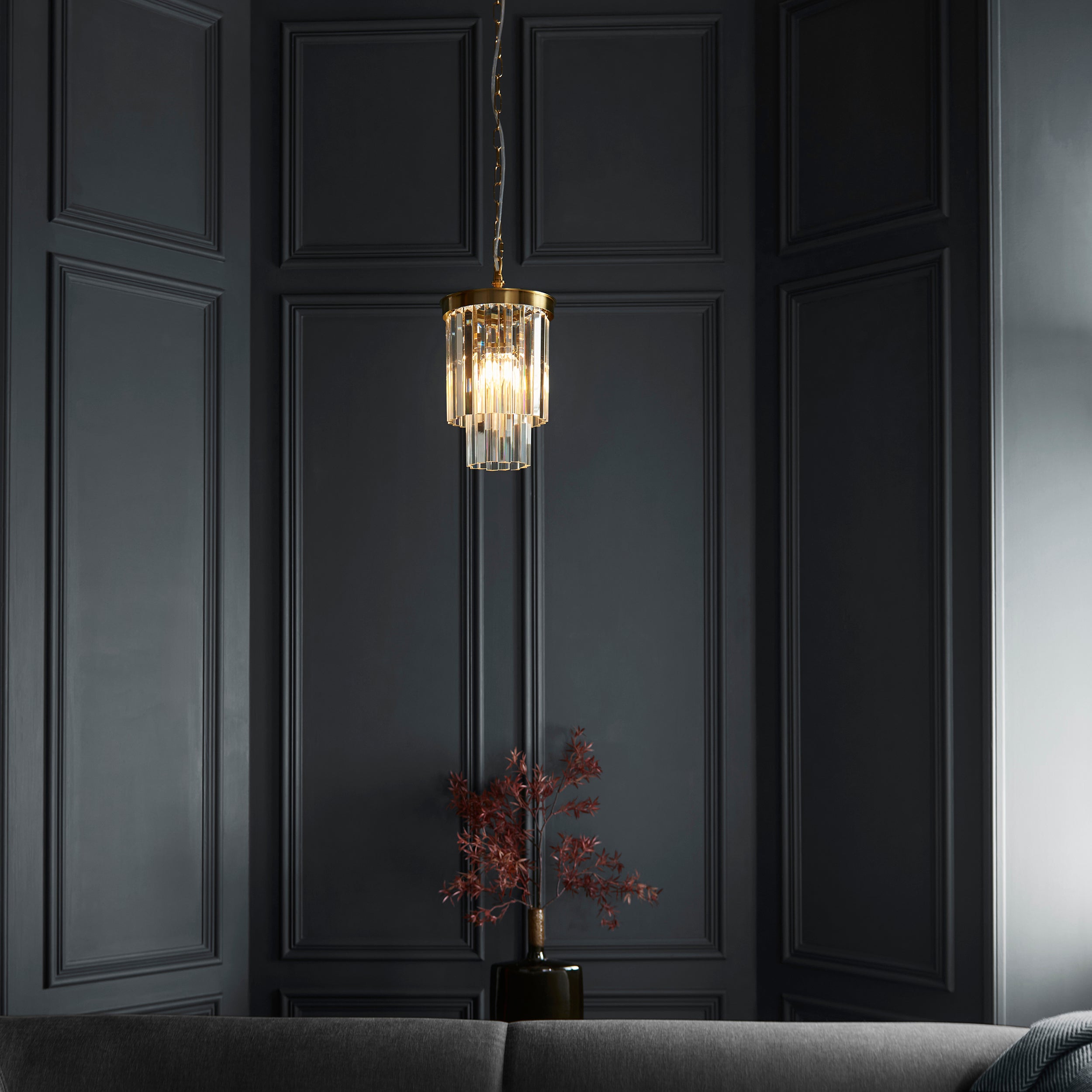 Endon Conaston Pendant - Brushed Aged Brass Plate & Clear Cut Glass