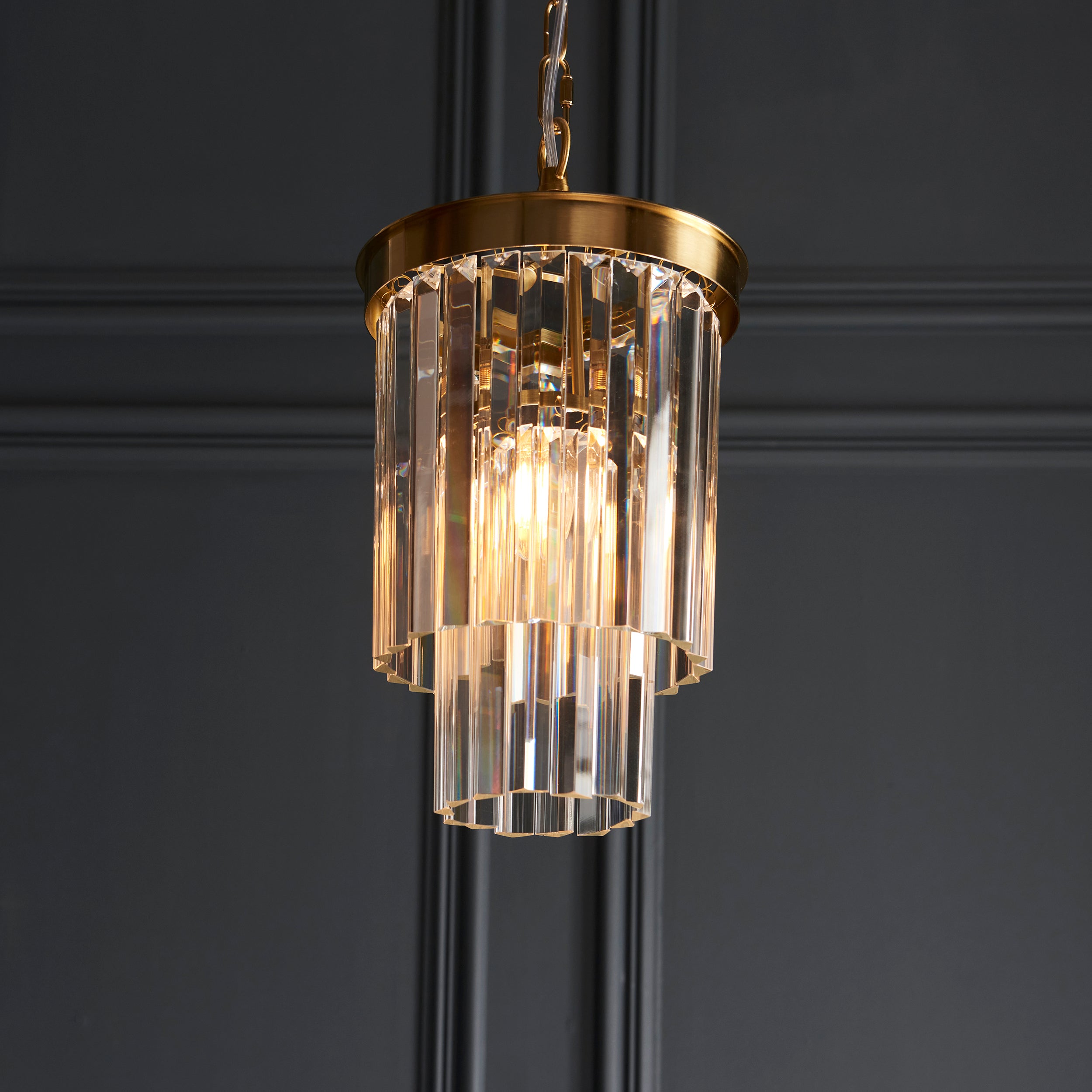 Endon Conaston Pendant - Brushed Aged Brass Plate & Clear Cut Glass