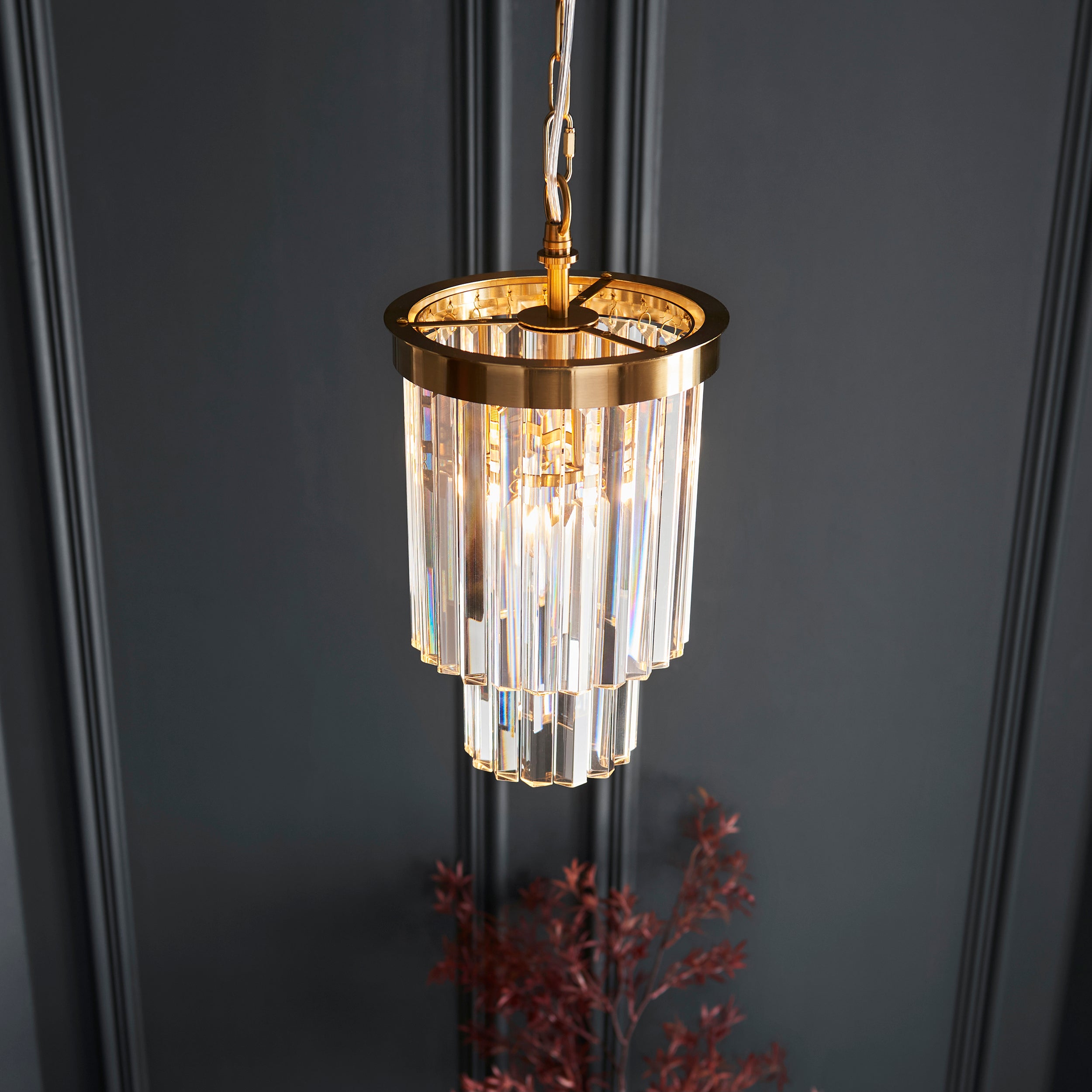 Endon Conaston Pendant - Brushed Aged Brass Plate & Clear Cut Glass