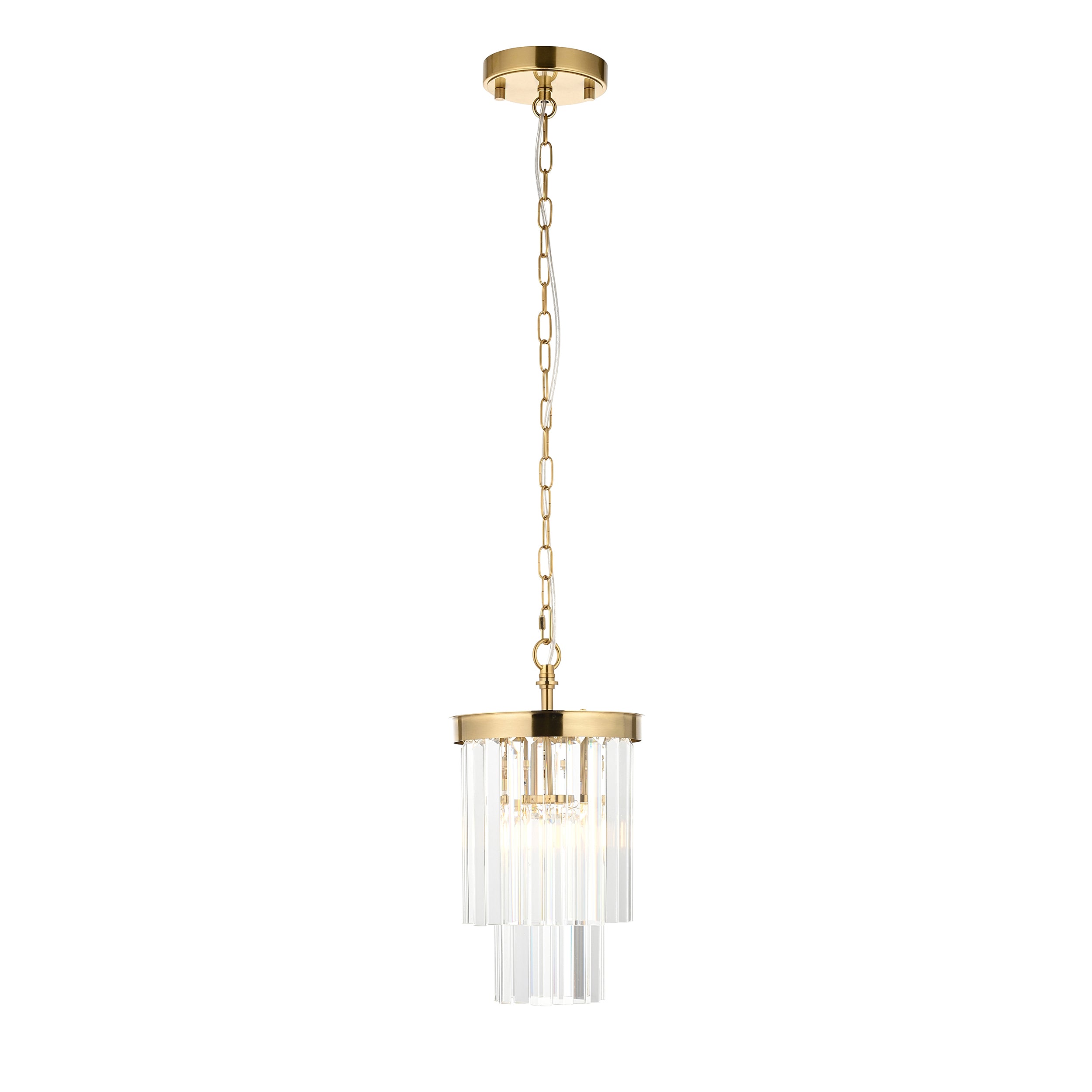 Endon Conaston Pendant - Brushed Aged Brass Plate & Clear Cut Glass