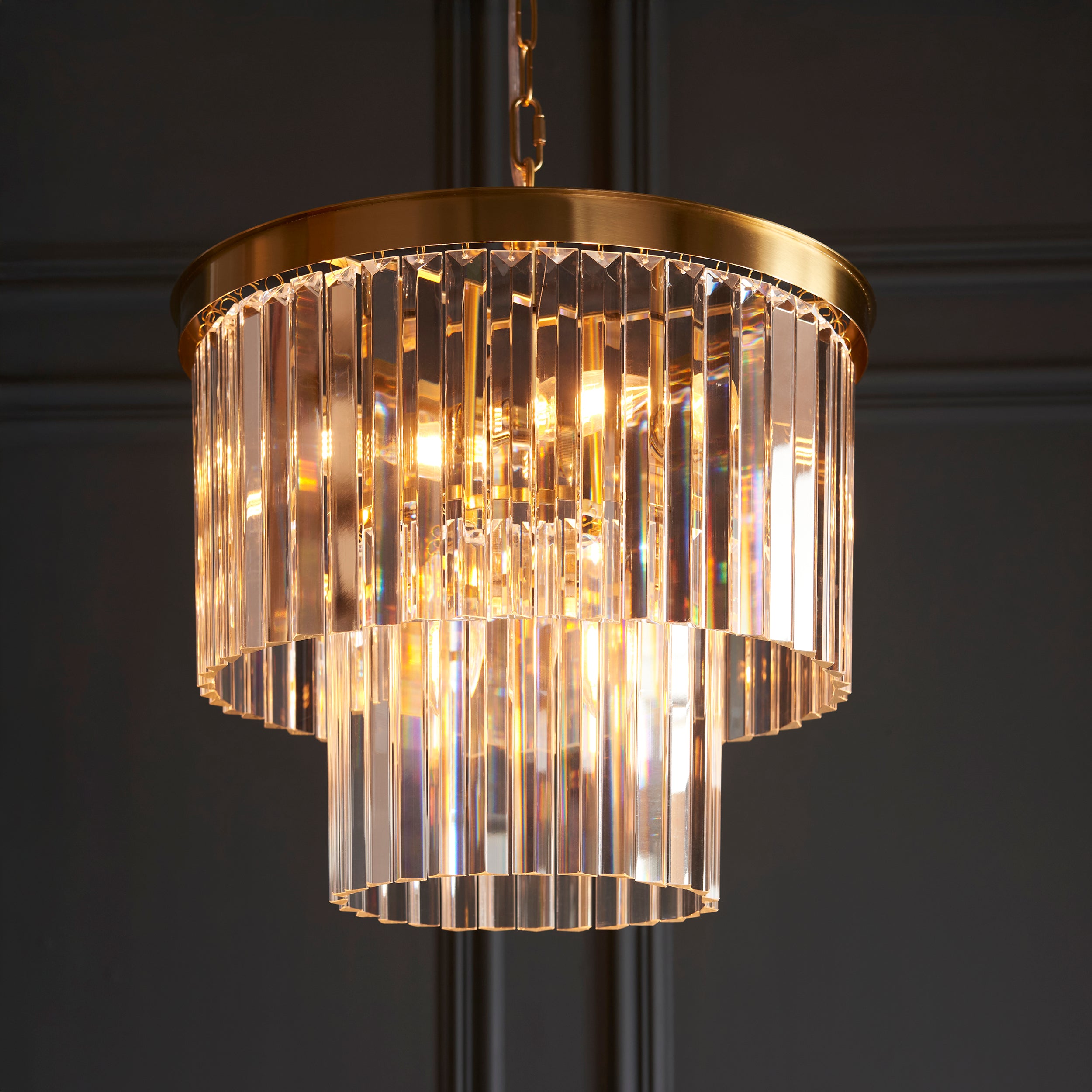 Endon Conaston 4 Light Pendant - Brushed Aged Brass Plate & Clear Cut Glass