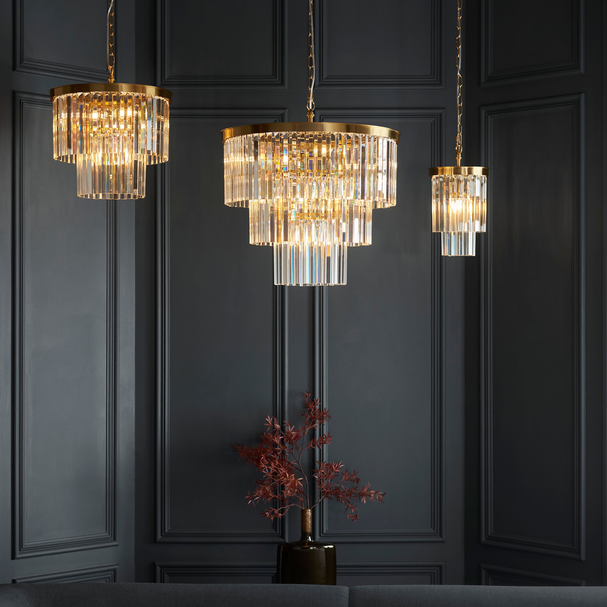 Endon Conaston 4 Light Pendant - Brushed Aged Brass Plate & Clear Cut Glass