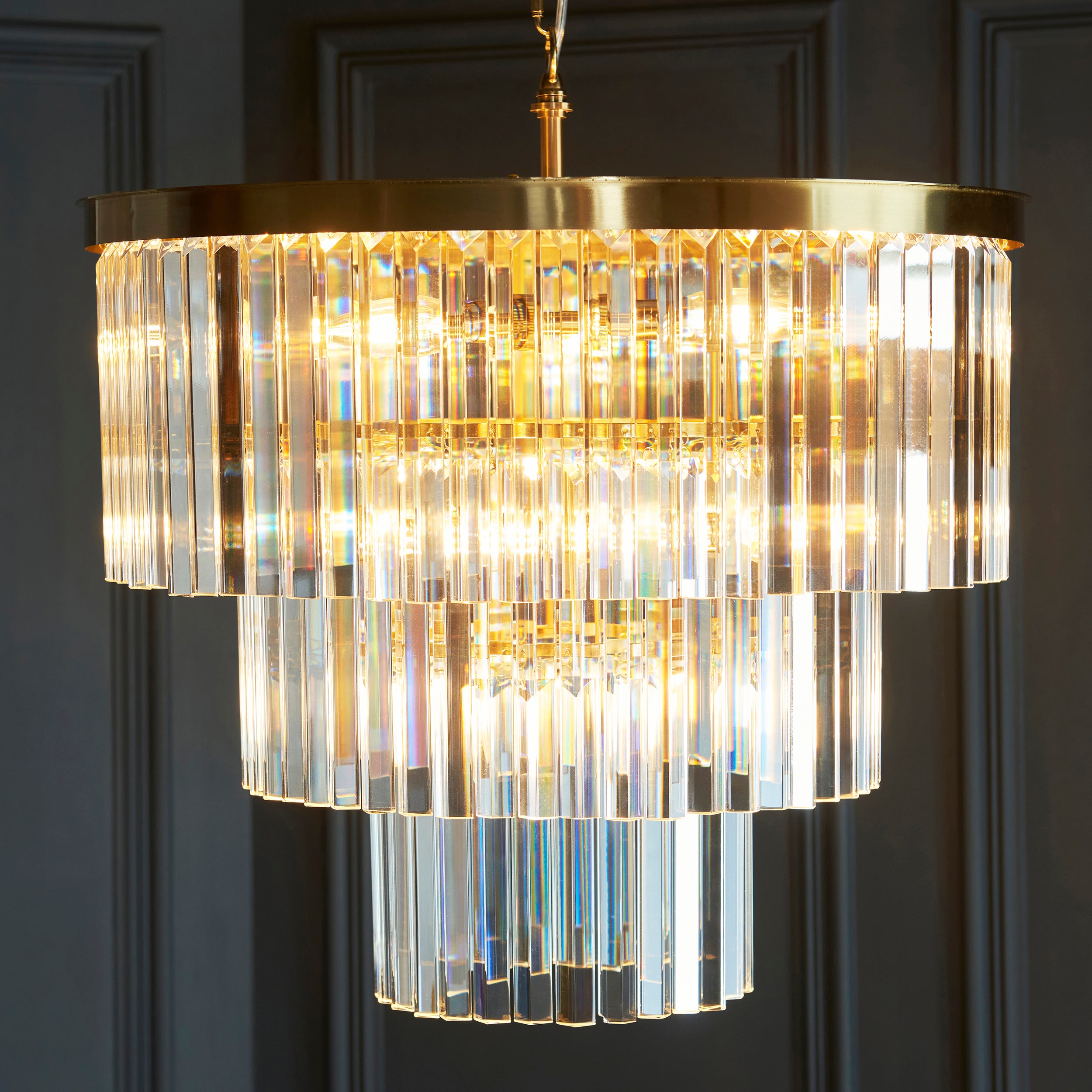 Endon Conaston 7 Light Pendant - Brushed Aged Brass Plate & Clear Cut Glass