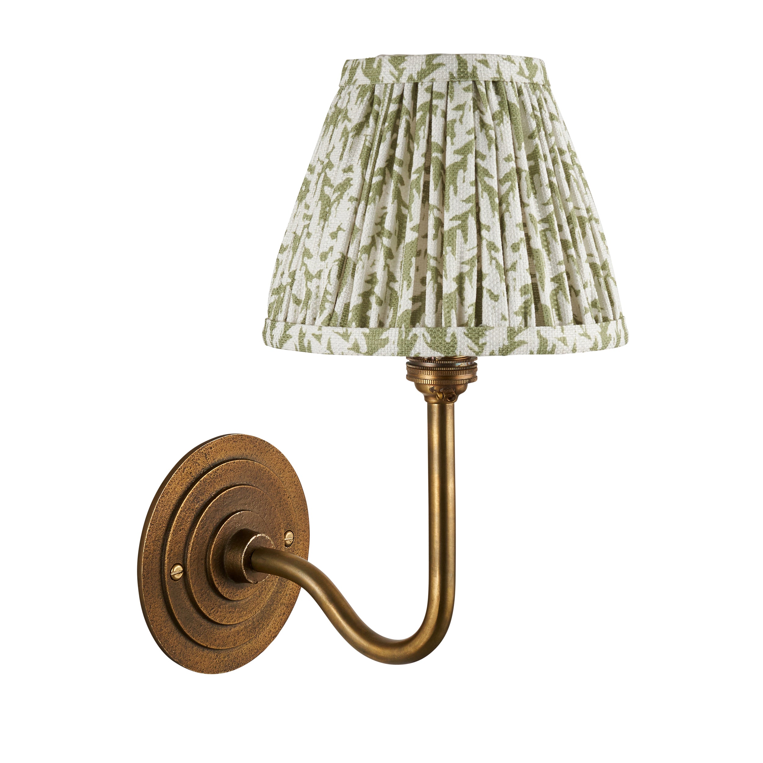 Endon Halo Swan & Leaf 16Cm Wall Light - Antique Brass & Herb Garden Green Fabric