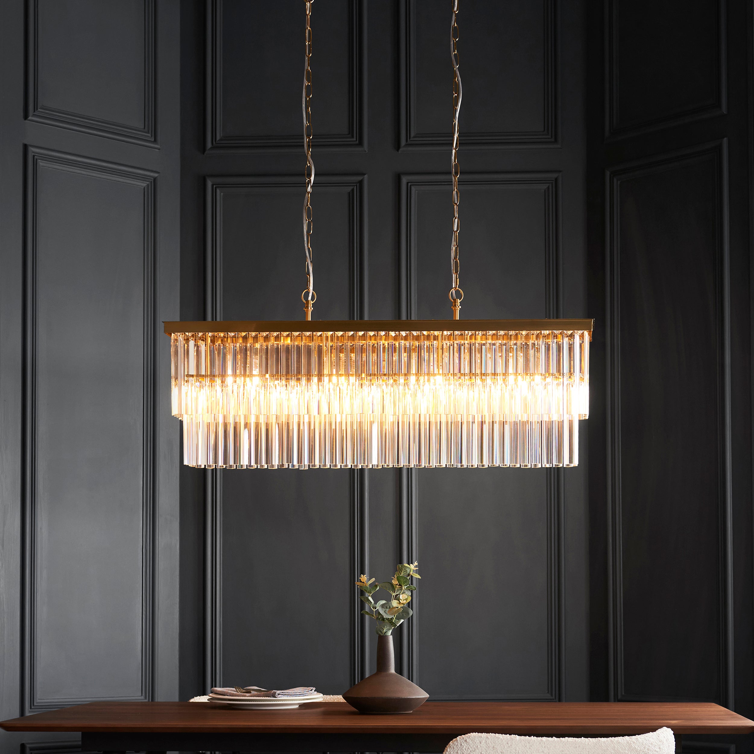 Endon Conaston 4 Light Linear Pendant - Brushed Aged Brass Plate & Clear Cut Glass