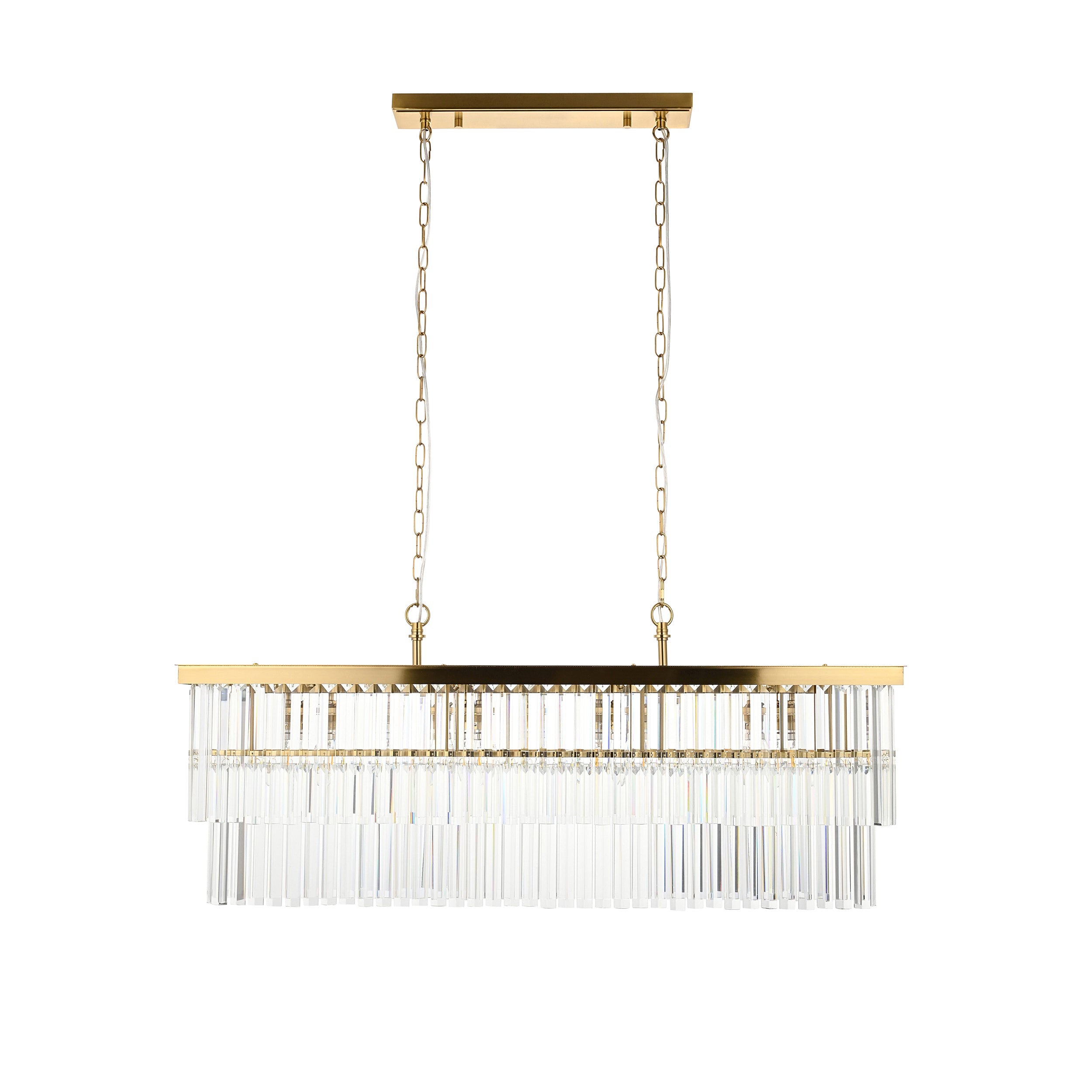 Endon Conaston 4 Light Linear Pendant - Brushed Aged Brass Plate & Clear Cut Glass
