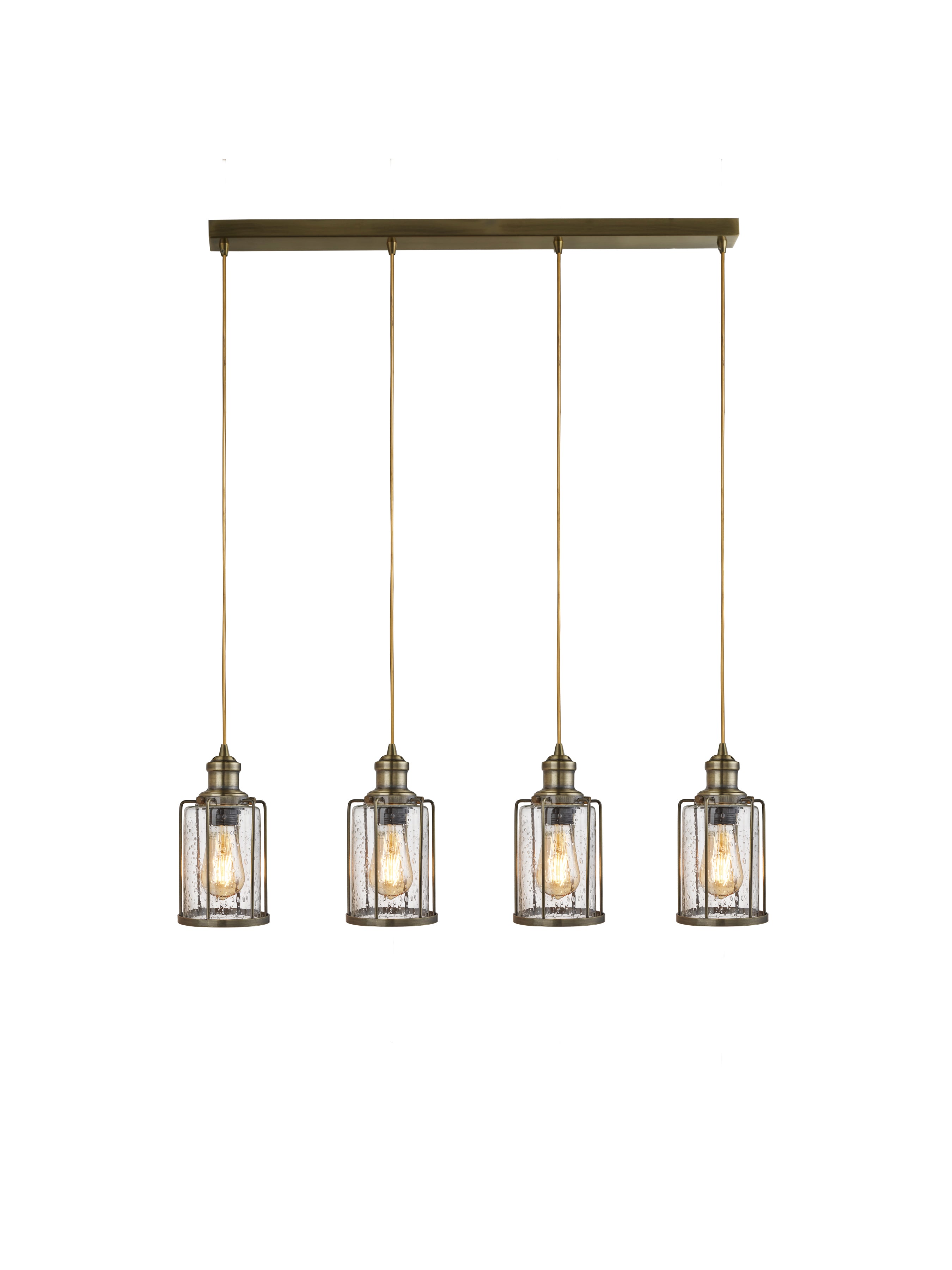 Searchlight Peach 4 Light Bar Pendant, Antique Brass With Seeded Glass