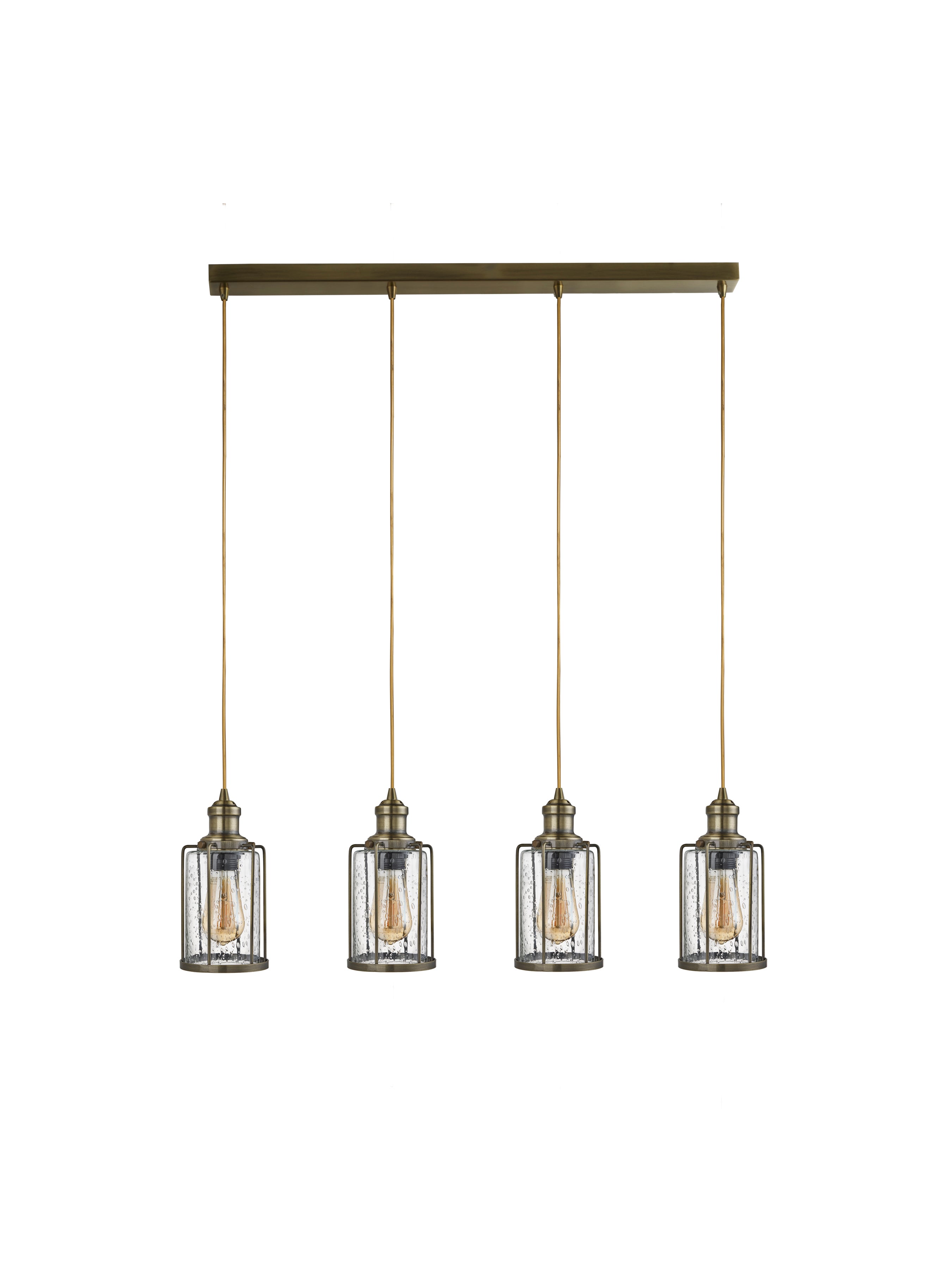 Searchlight Peach 4 Light Bar Pendant, Antique Brass With Seeded Glass
