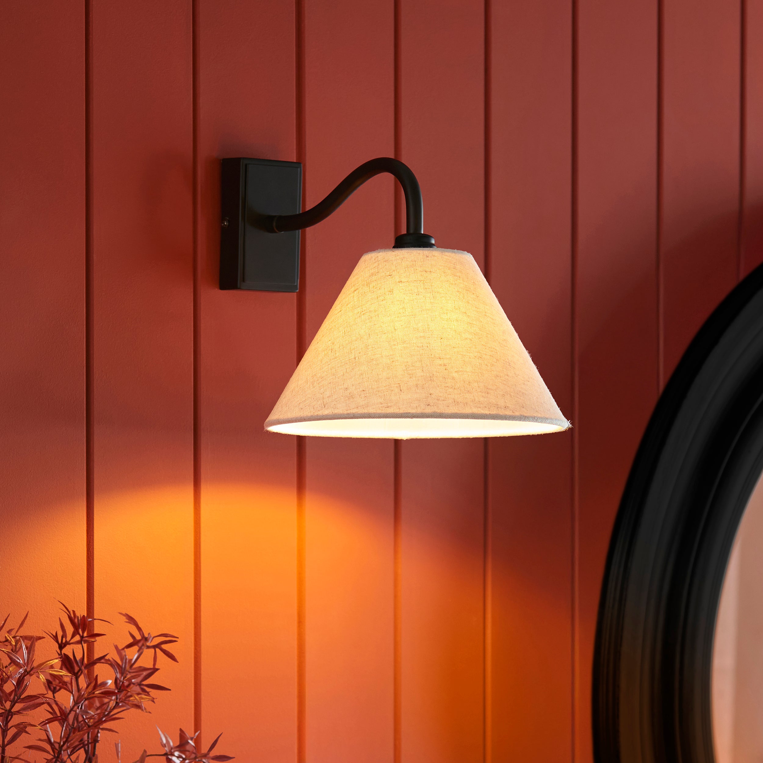 Endon Knole Wall Light - Matt Black & Natural Faux Linen