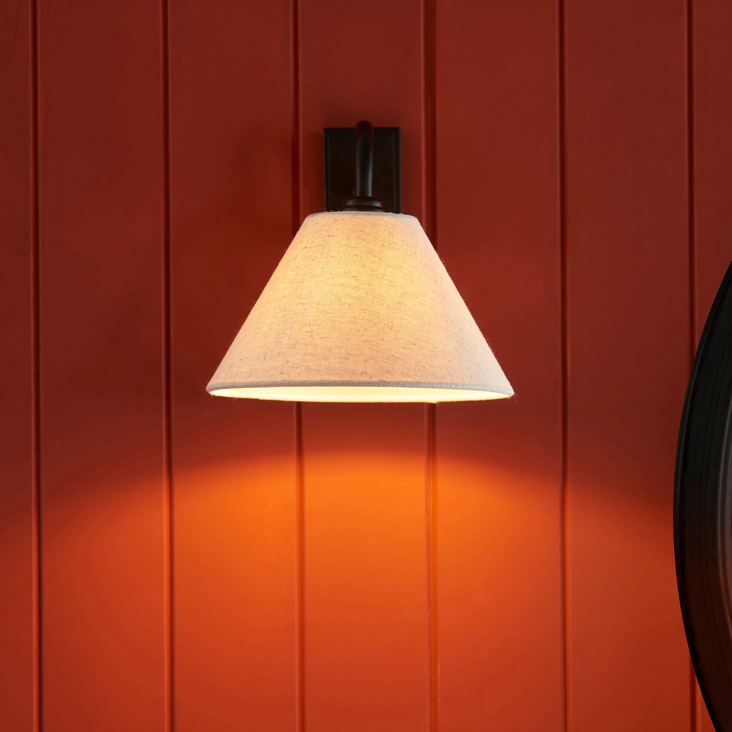 Endon Knole Wall Light - Matt Black & Natural Faux Linen