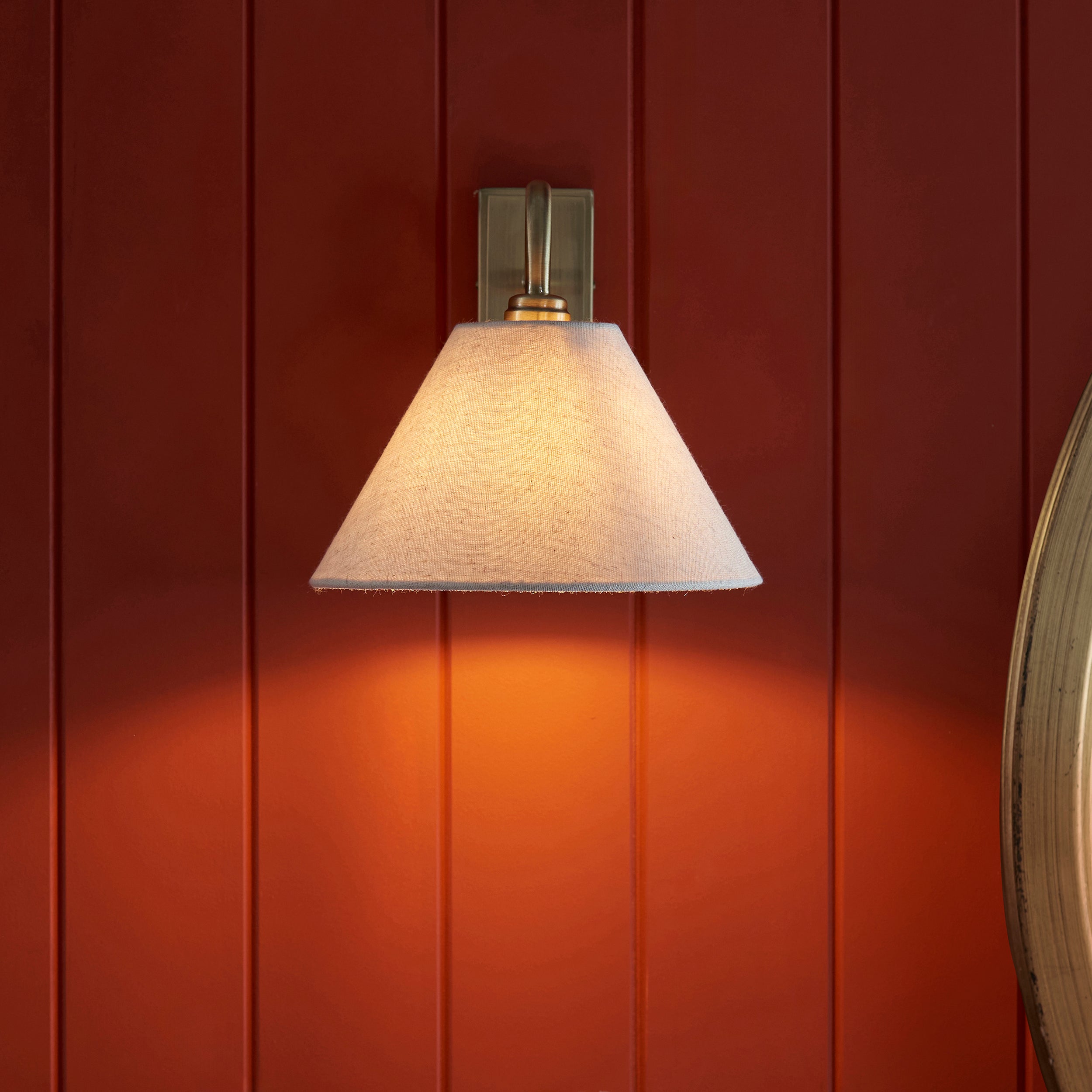 Endon Knole Wall Light - Antique Brass Plate & Natural Faux Linen