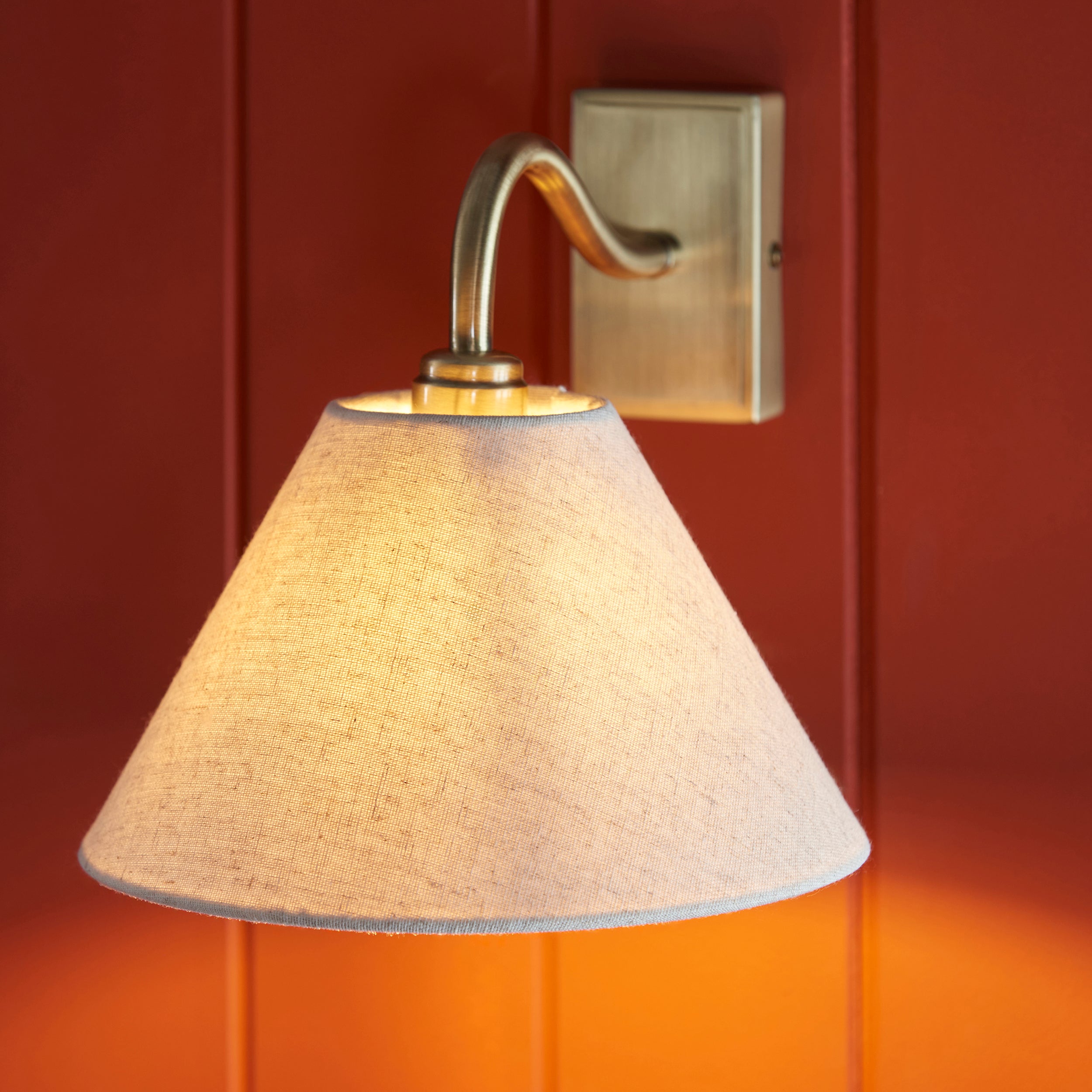 Endon Knole Wall Light - Antique Brass Plate & Natural Faux Linen