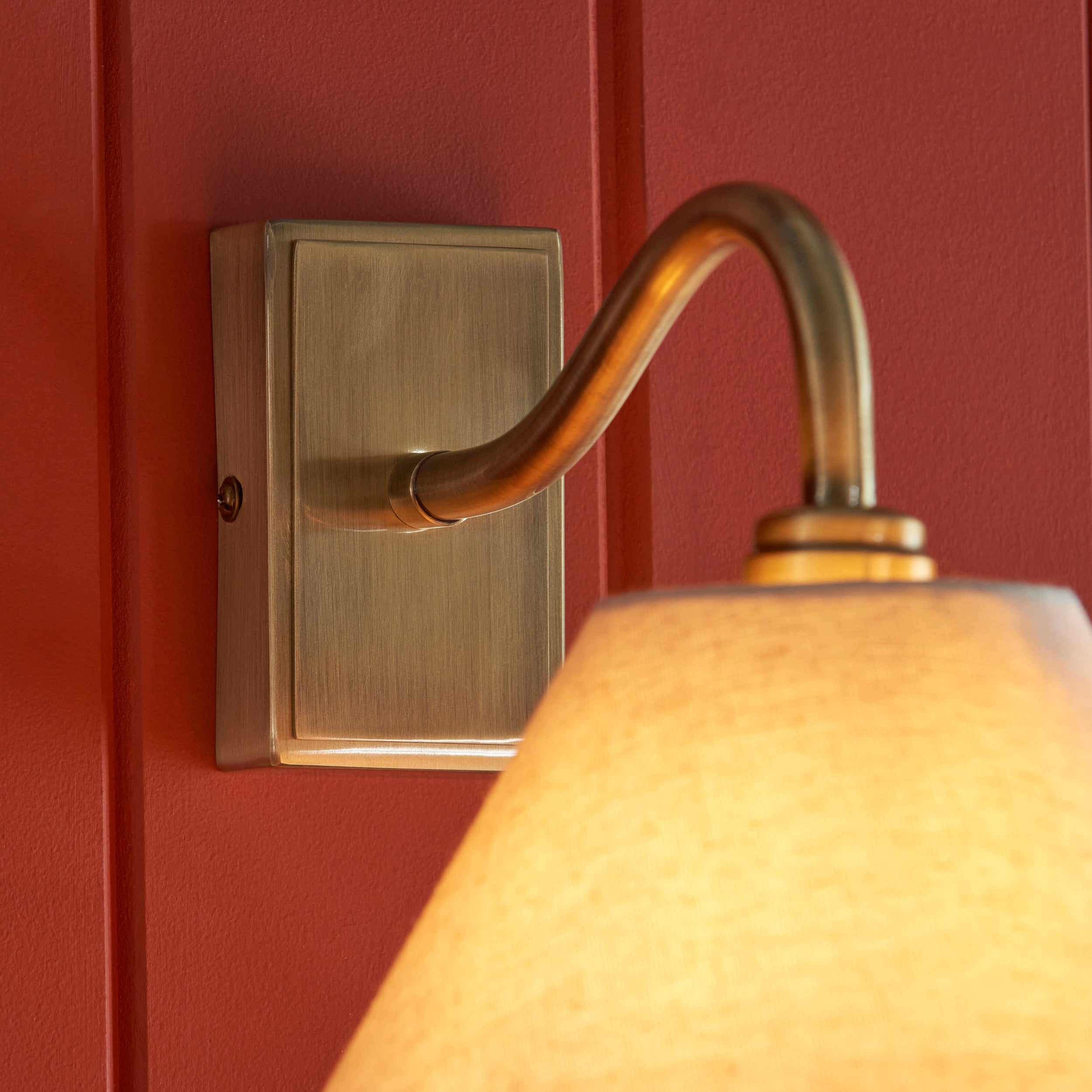 Endon Knole Wall Light - Antique Brass Plate & Natural Faux Linen