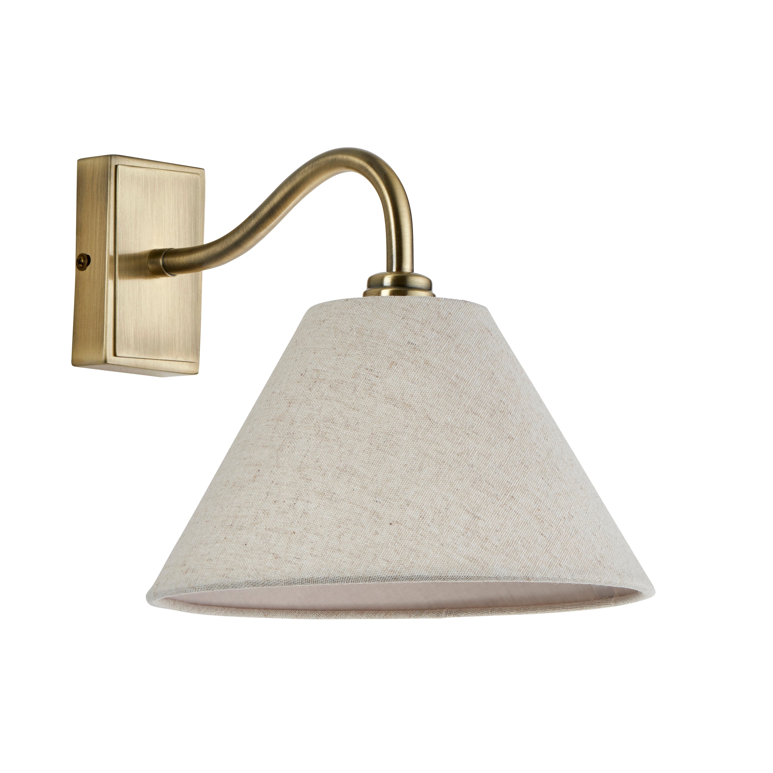 Endon Knole Wall Light - Antique Brass Plate & Natural Faux Linen