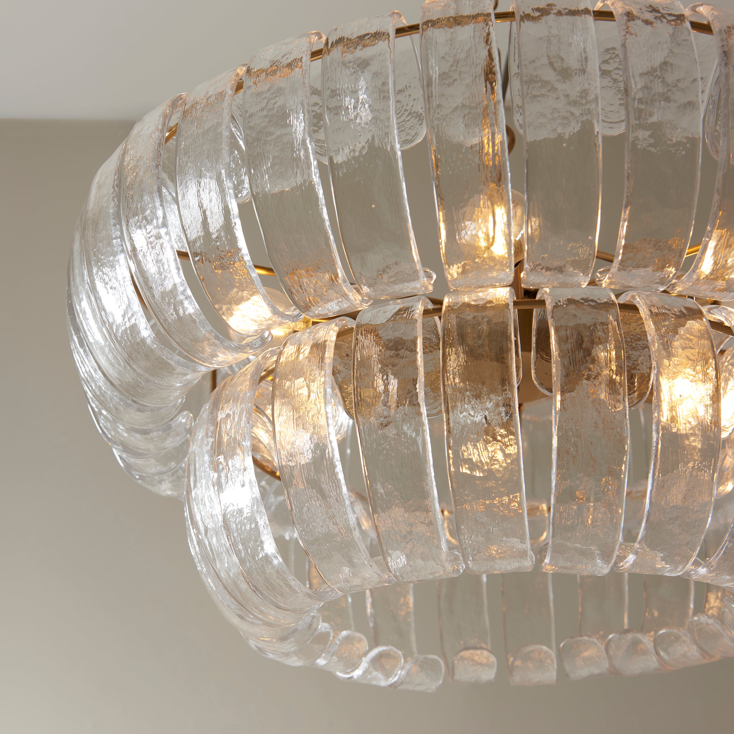 Endon Montrose 6 Light Pendant - Brushed Aged Brass Plate & Handmade Clear Textured Glass