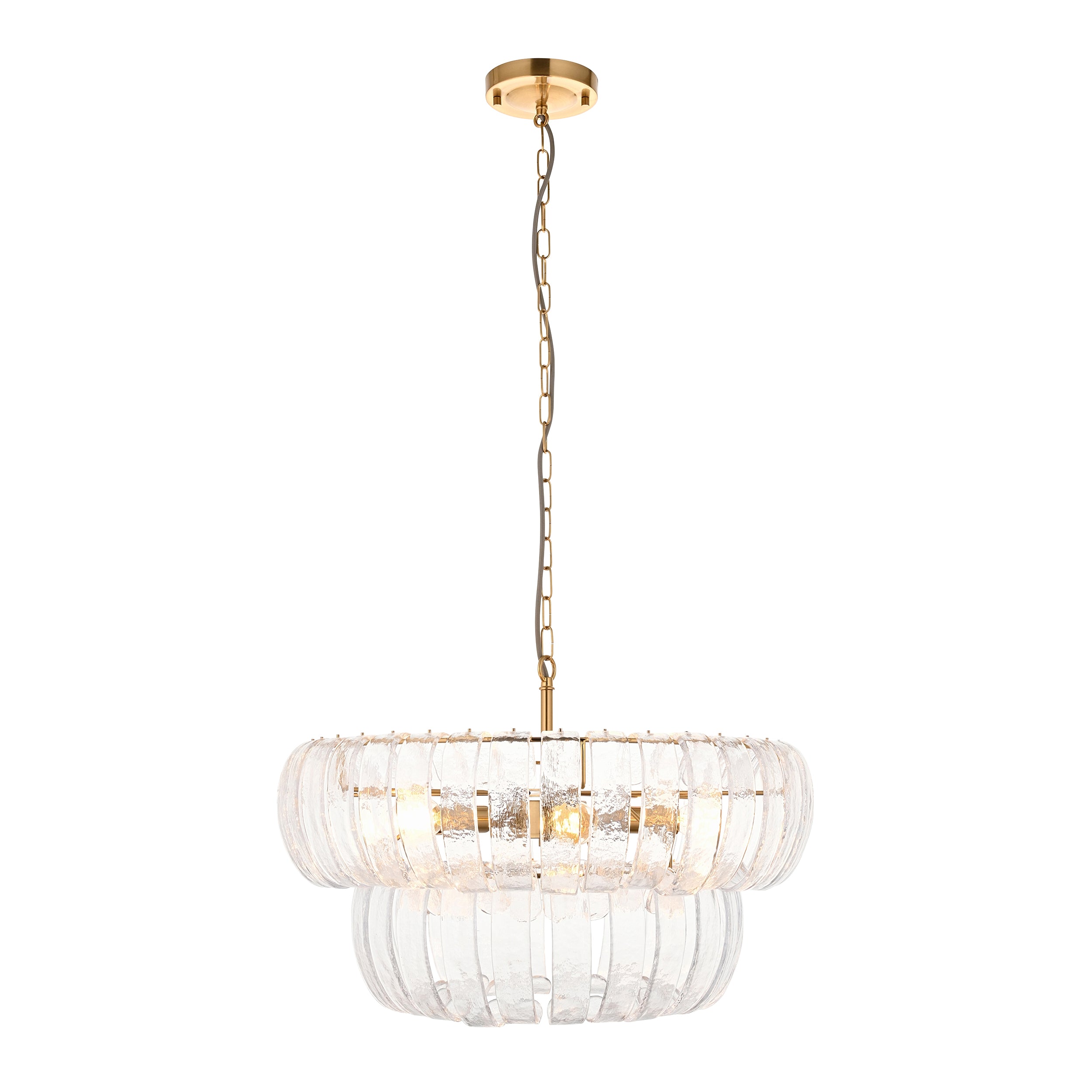 Endon Montrose 6 Light Pendant - Brushed Aged Brass Plate & Handmade Clear Textured Glass