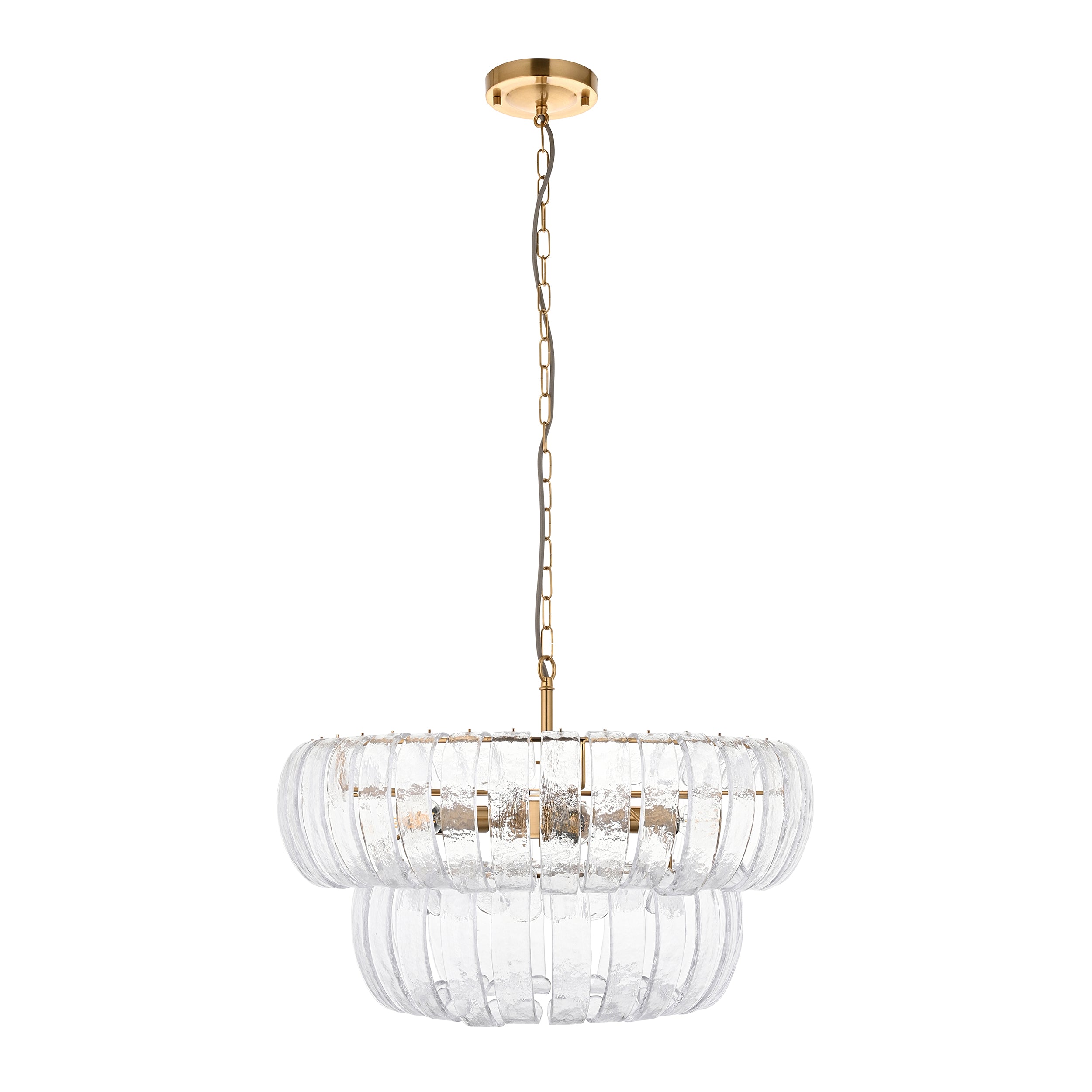 Endon Montrose 6 Light Pendant - Brushed Aged Brass Plate & Handmade Clear Textured Glass