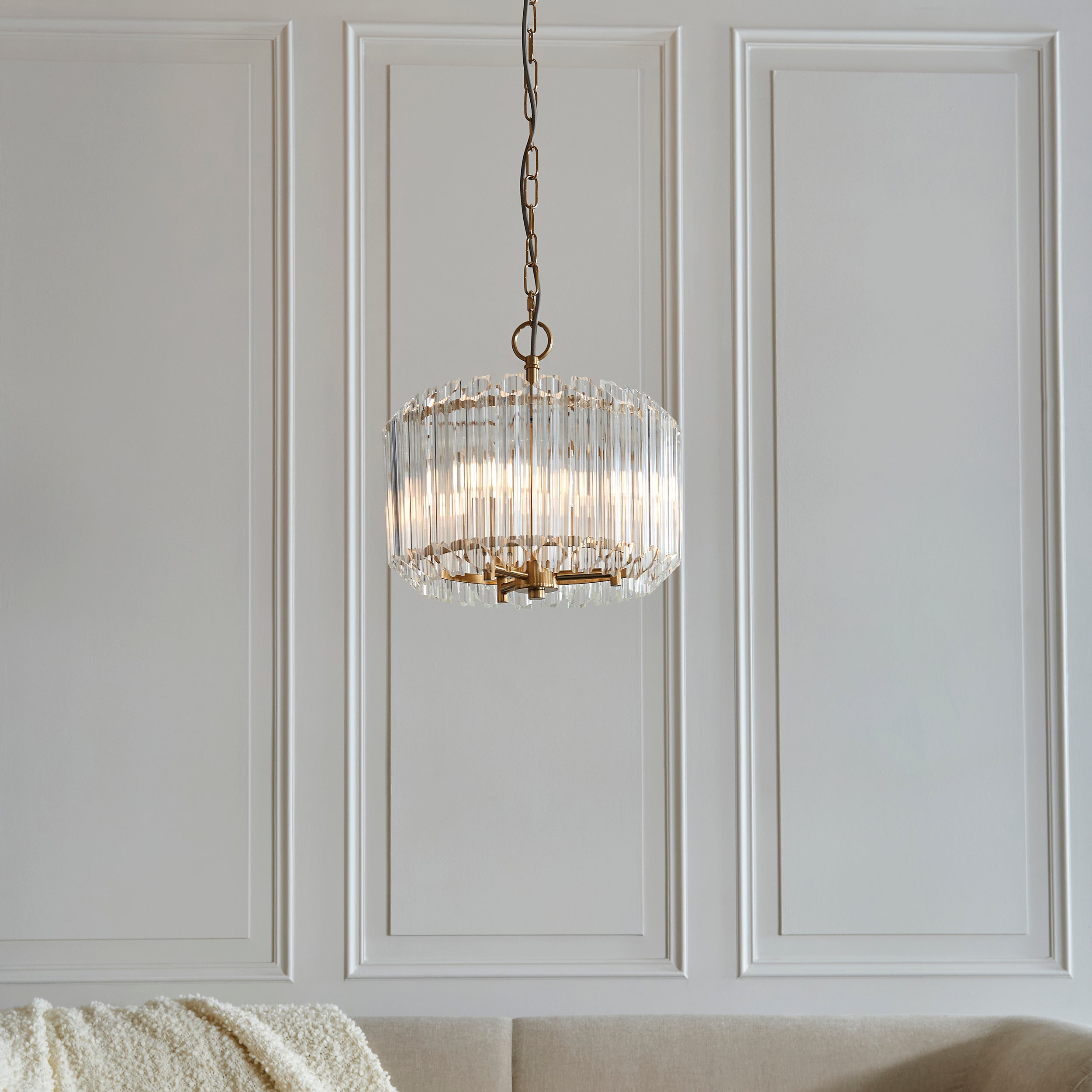 Endon Valentina 3 Light Pendant - Brushed Aged Brass Plate & Clear Glass