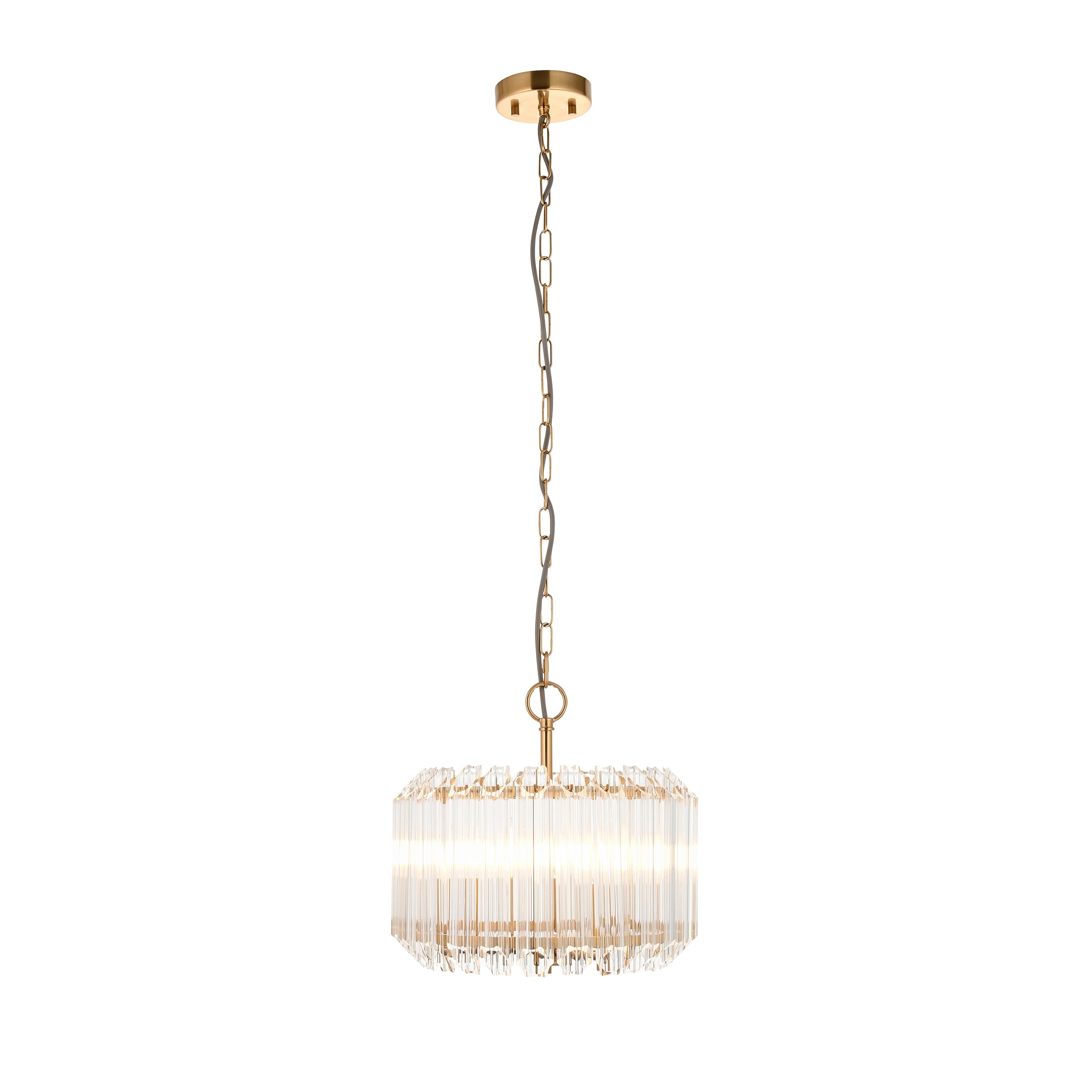 Endon Valentina 3 Light Pendant - Brushed Aged Brass Plate & Clear Glass