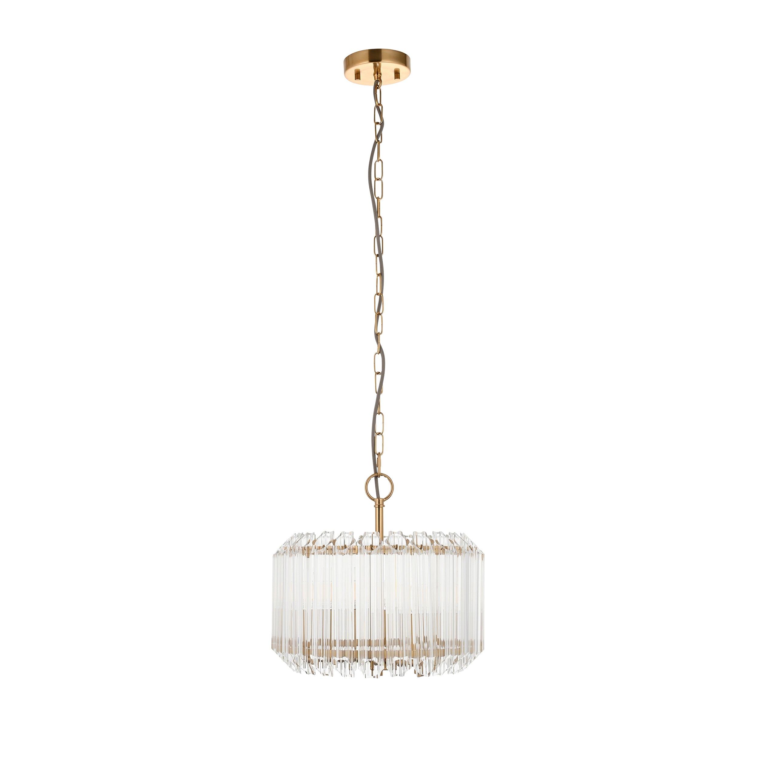 Endon Valentina 3 Light Pendant - Brushed Aged Brass Plate & Clear Glass