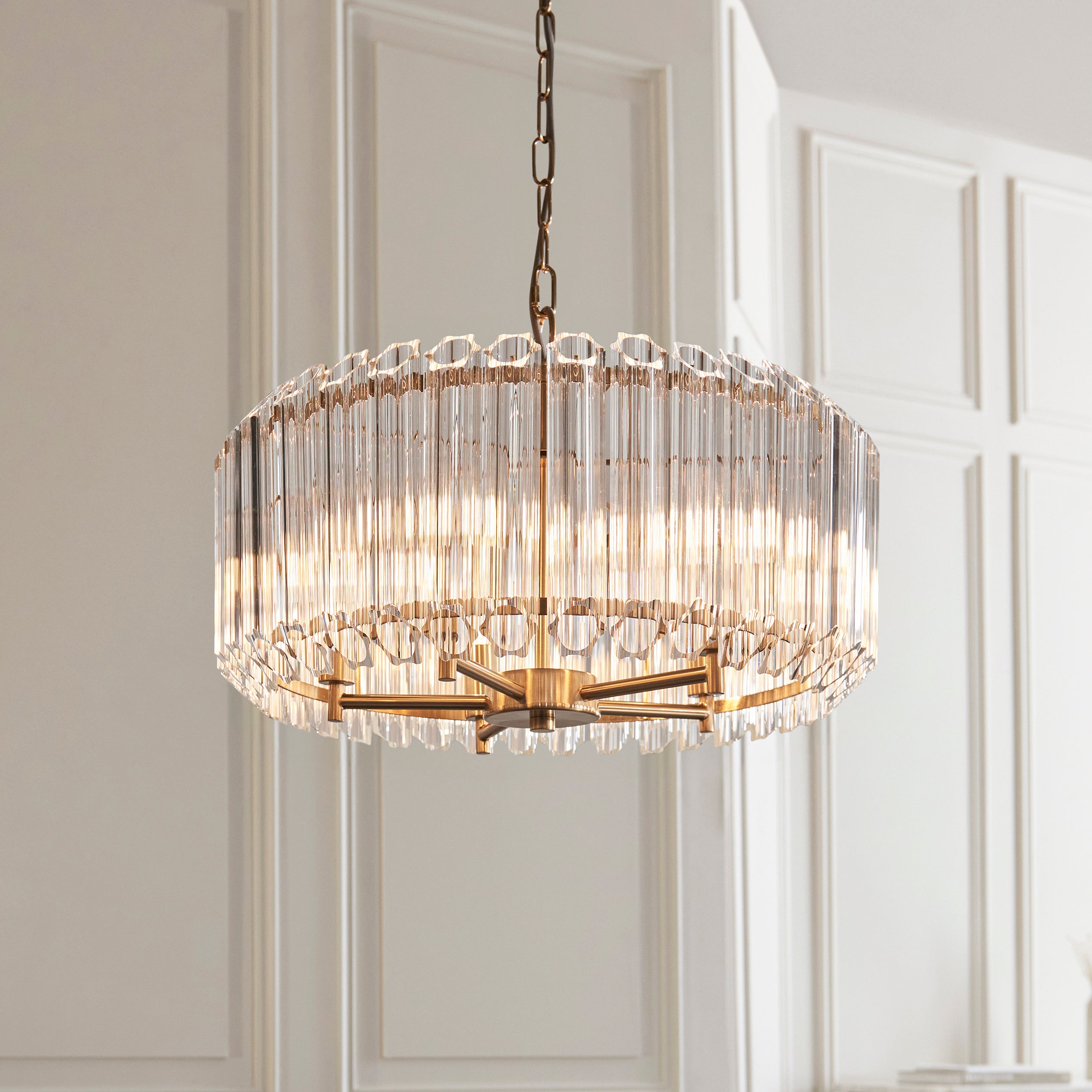 Endon Valentina 5 Light Pendant - Brushed Aged Brass Plate & Clear Glass
