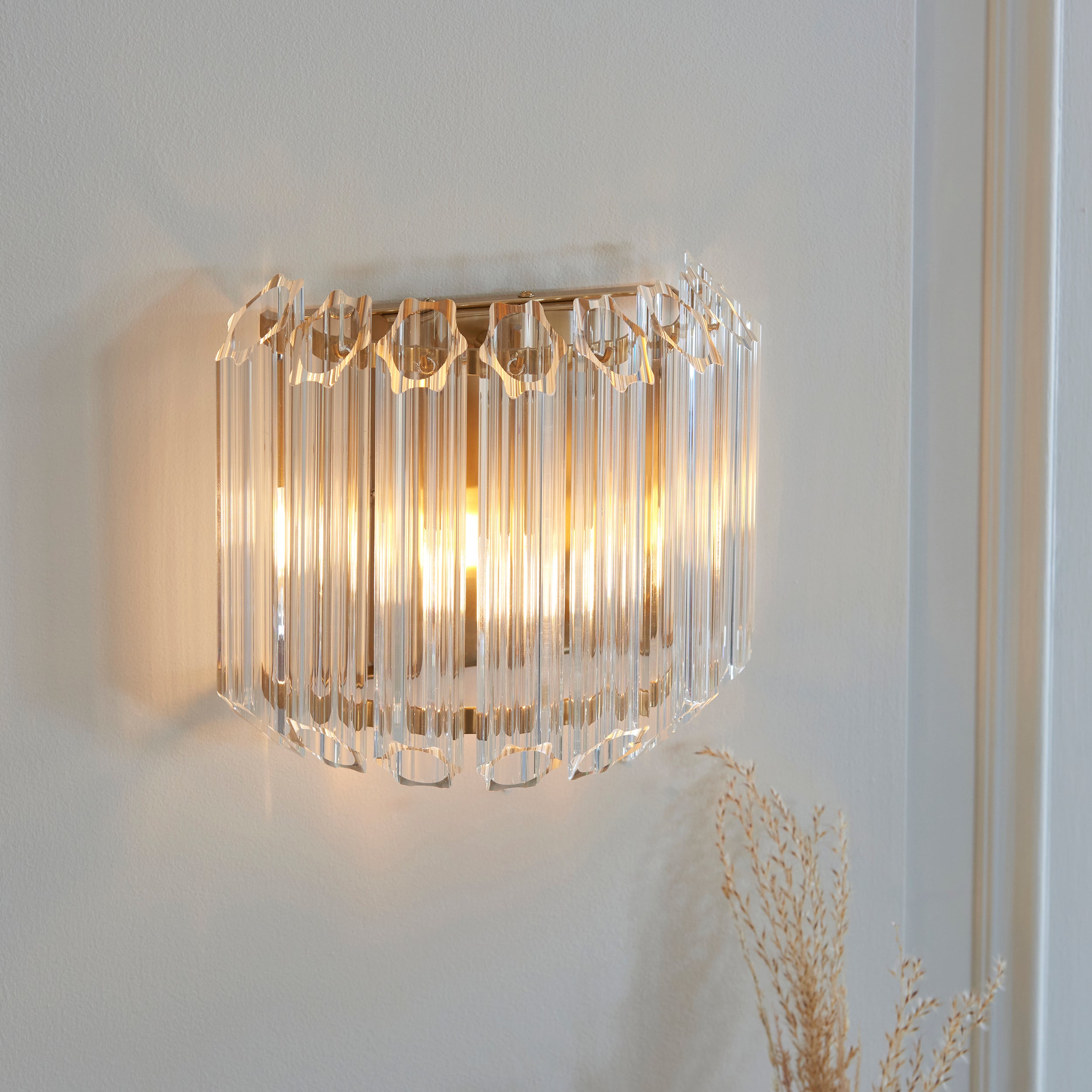 Endon Valentina Wall Light - Brushed Aged Brass Plate & Clear Glass