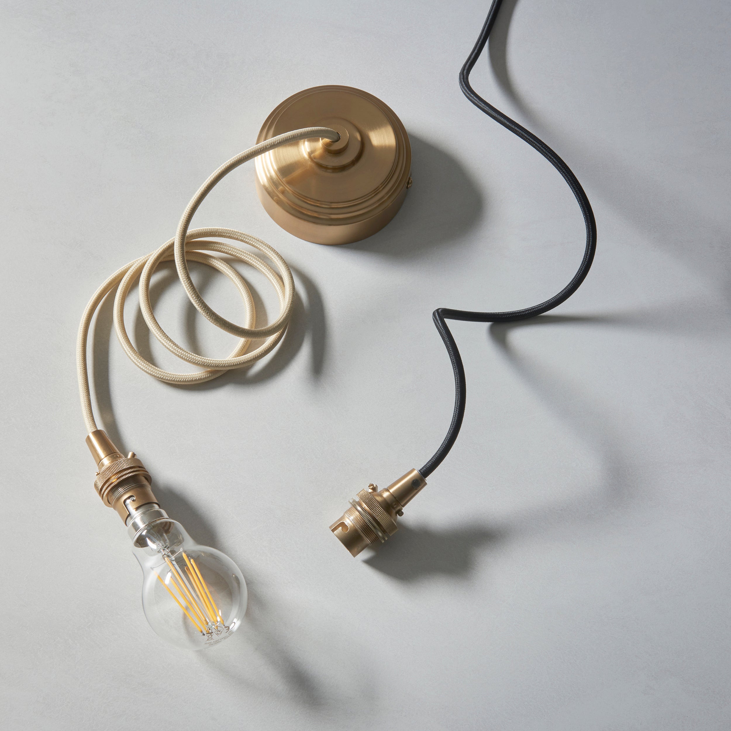 Endon Eltham Cable Set - Brushed Aged Brass Plate & Natural Braided Flex
