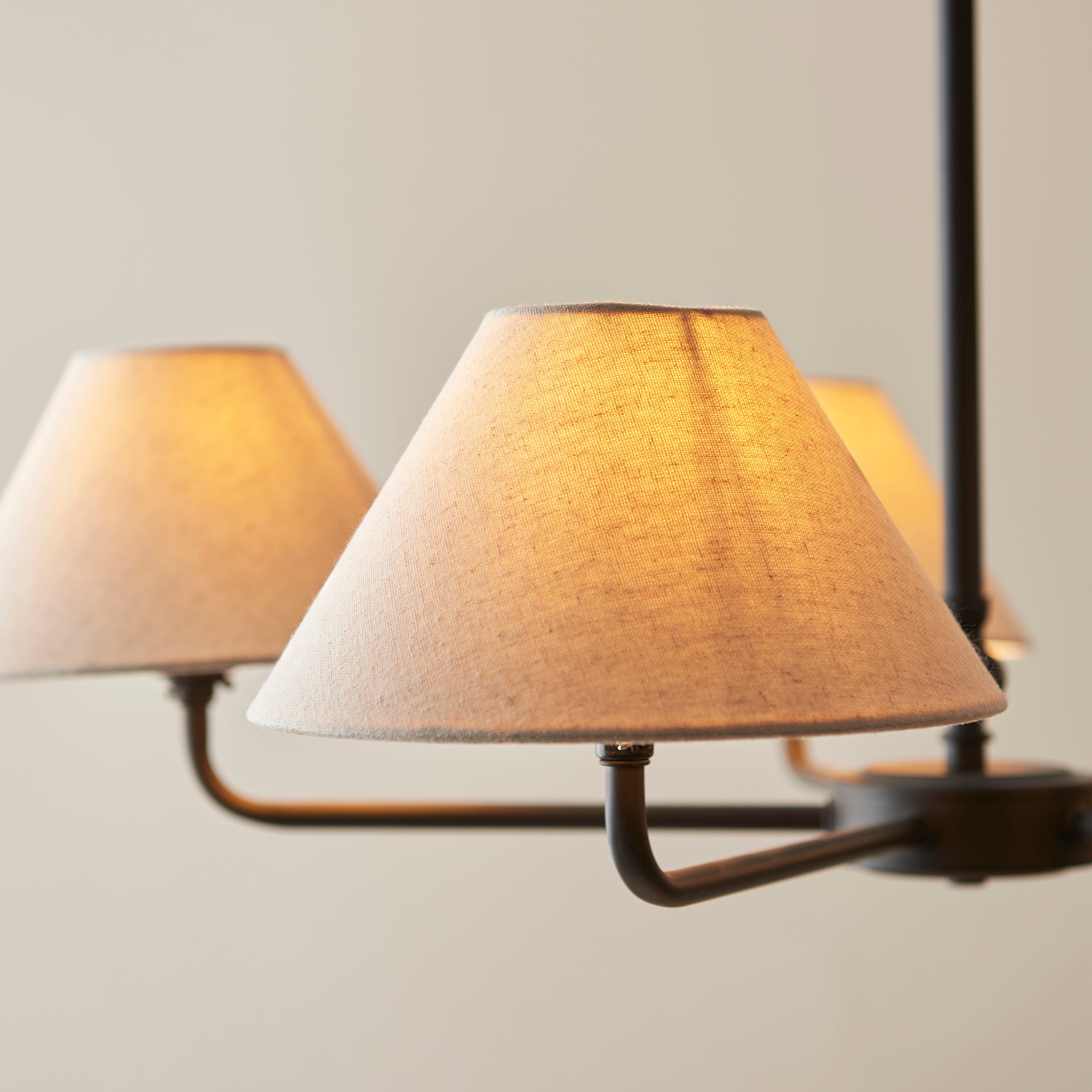 Endon Lille 5 Light Pendant - Matt Black & Natural Faux Linen