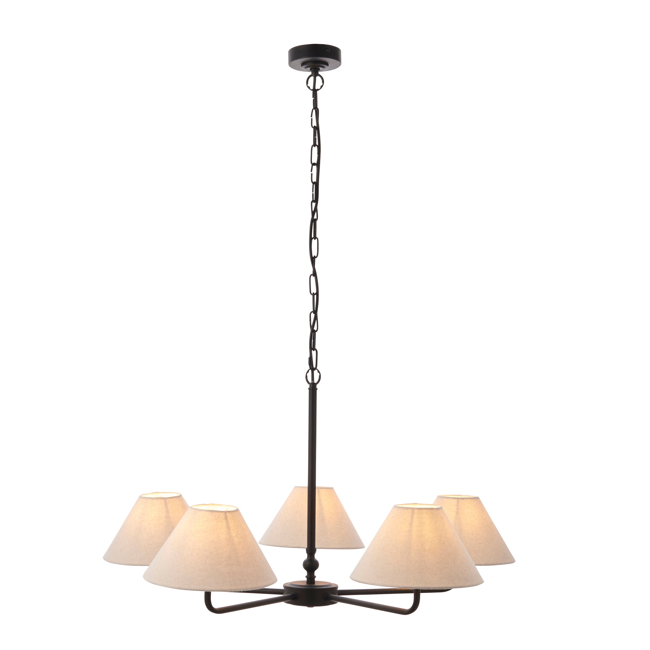 Endon Lille 5 Light Pendant - Matt Black & Natural Faux Linen